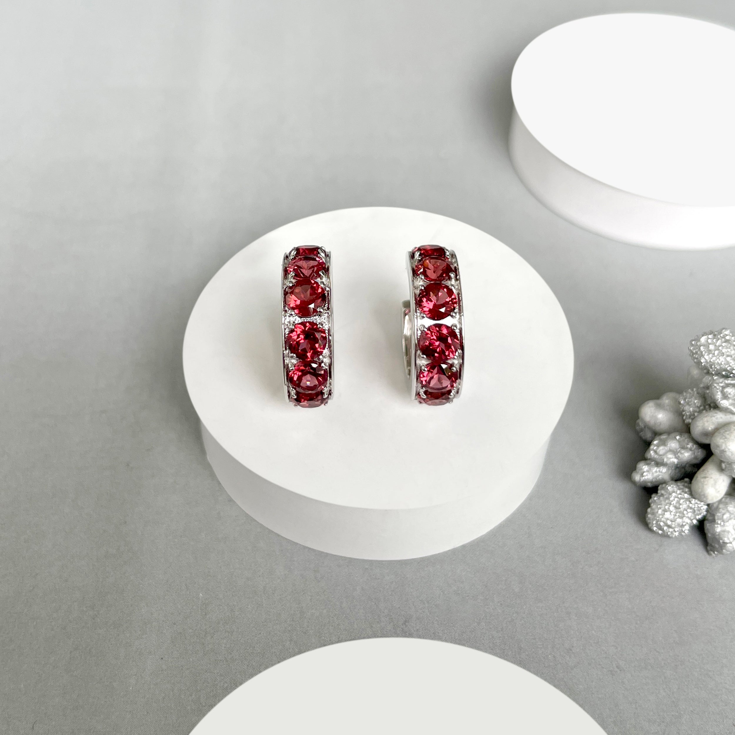 Garnet Hoop Earrings-(GAR-SE-973.)