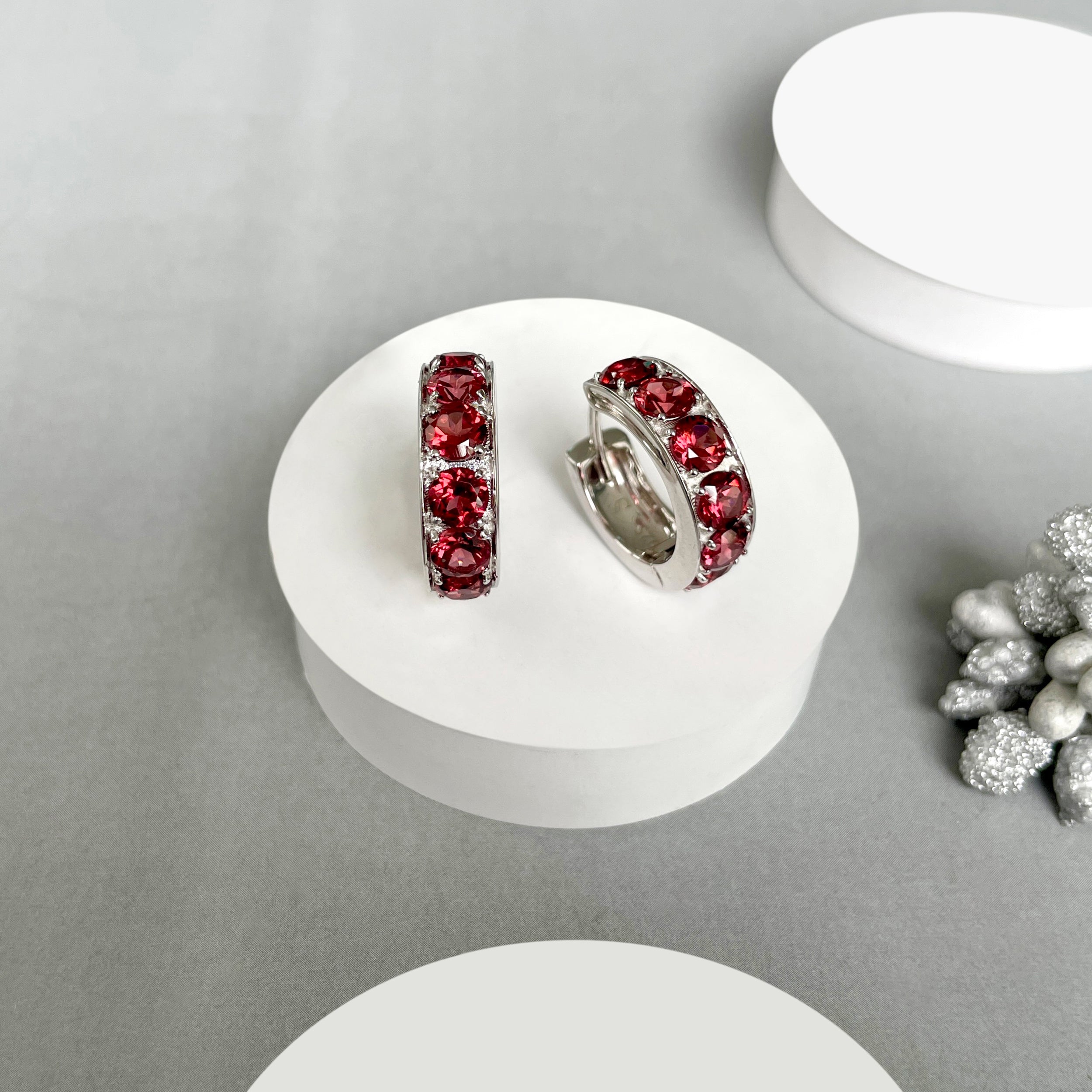 Garnet Hoop Earrings-(GAR-SE-973.)