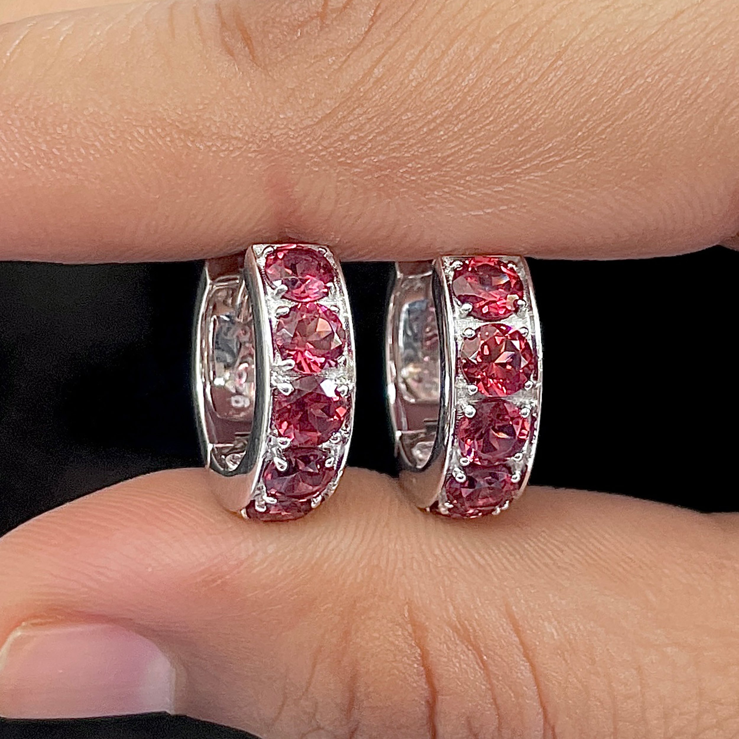 Garnet Hoop Earrings-(GAR-SE-973.)