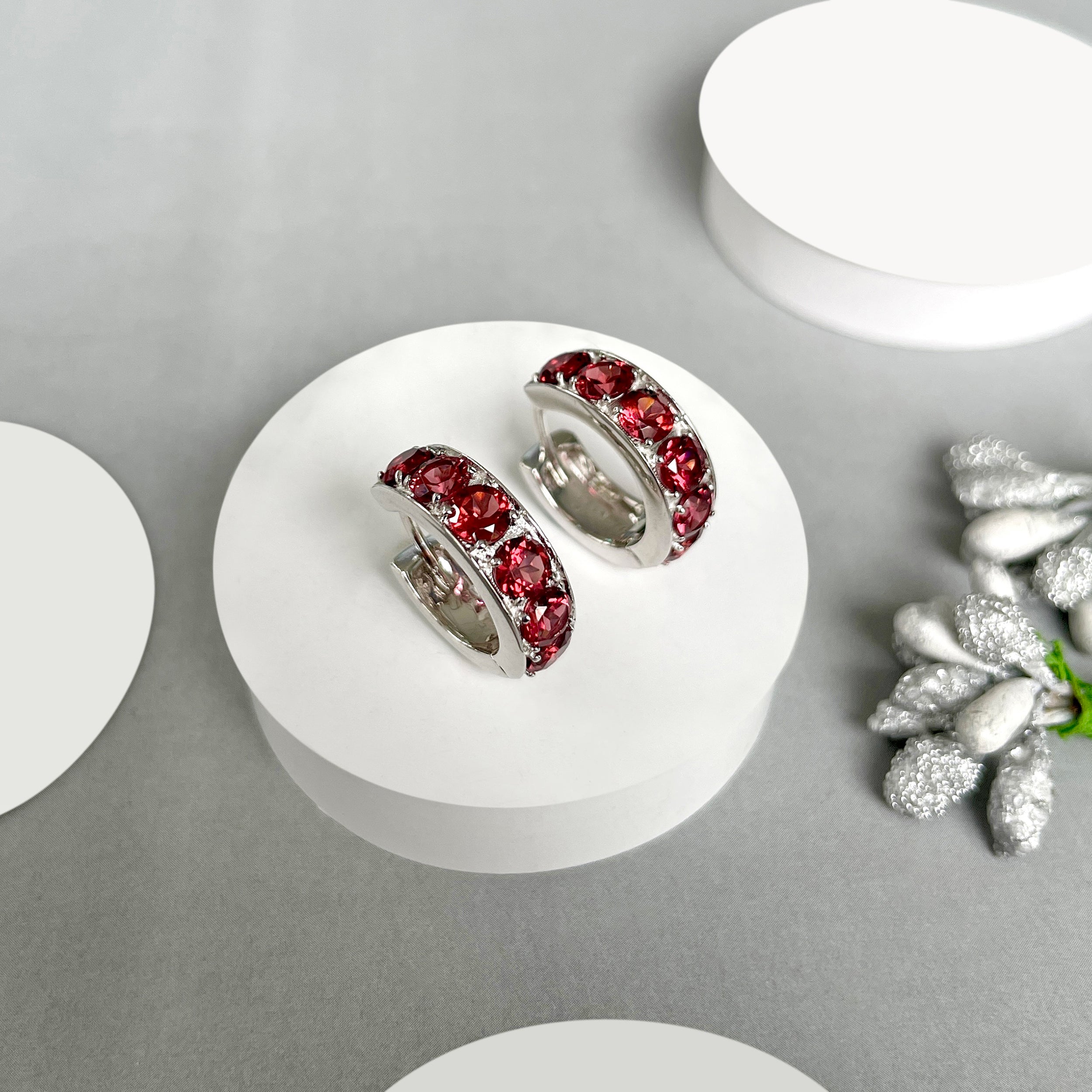 Garnet Hoop Earring-(GAR-SE-973.)