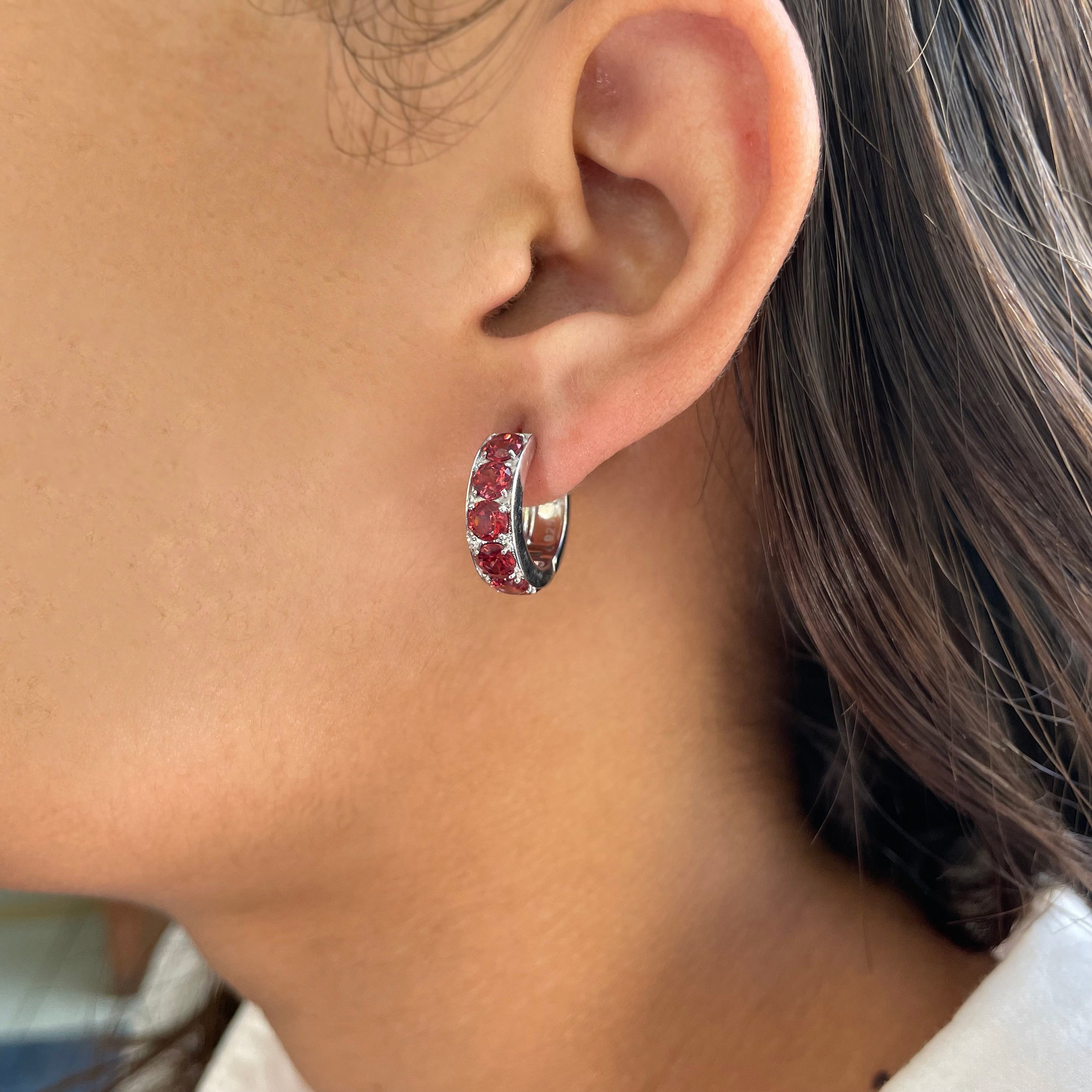 Garnet Hoop Earrings-(GAR-SE-973.)