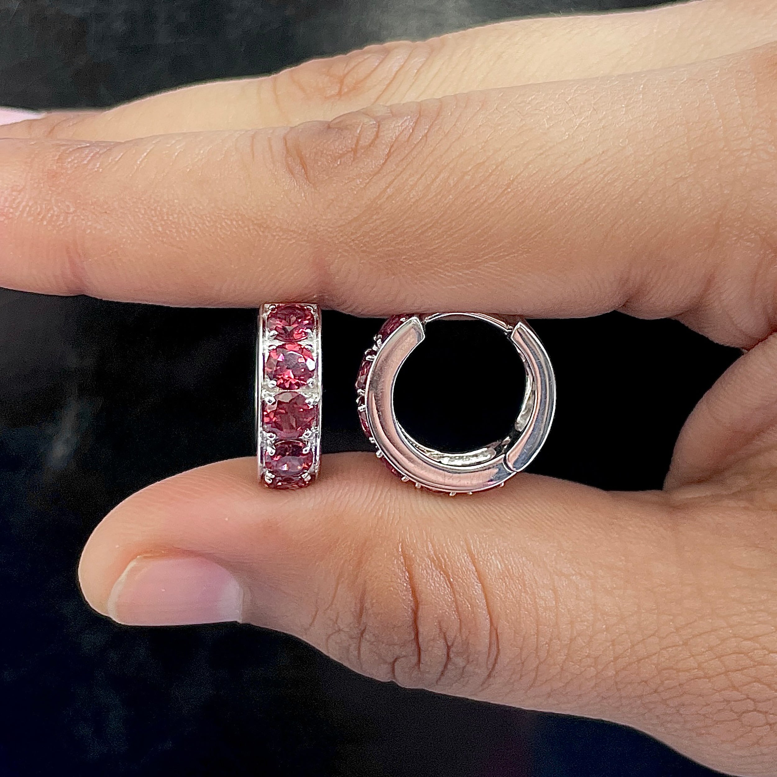 Garnet Hoop Earrings-(GAR-SE-973.)