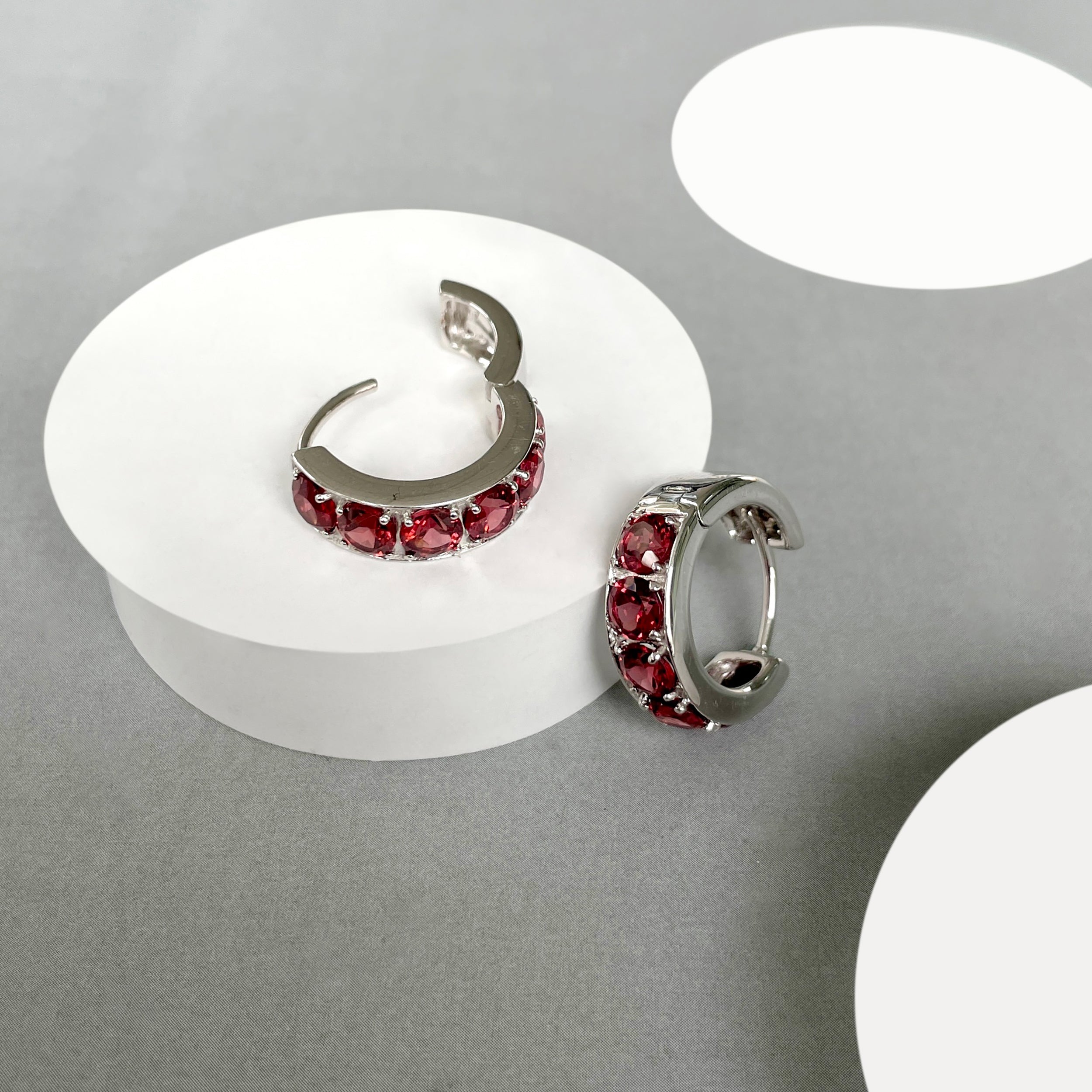Garnet Hoop Earrings-(GAR-SE-973.)