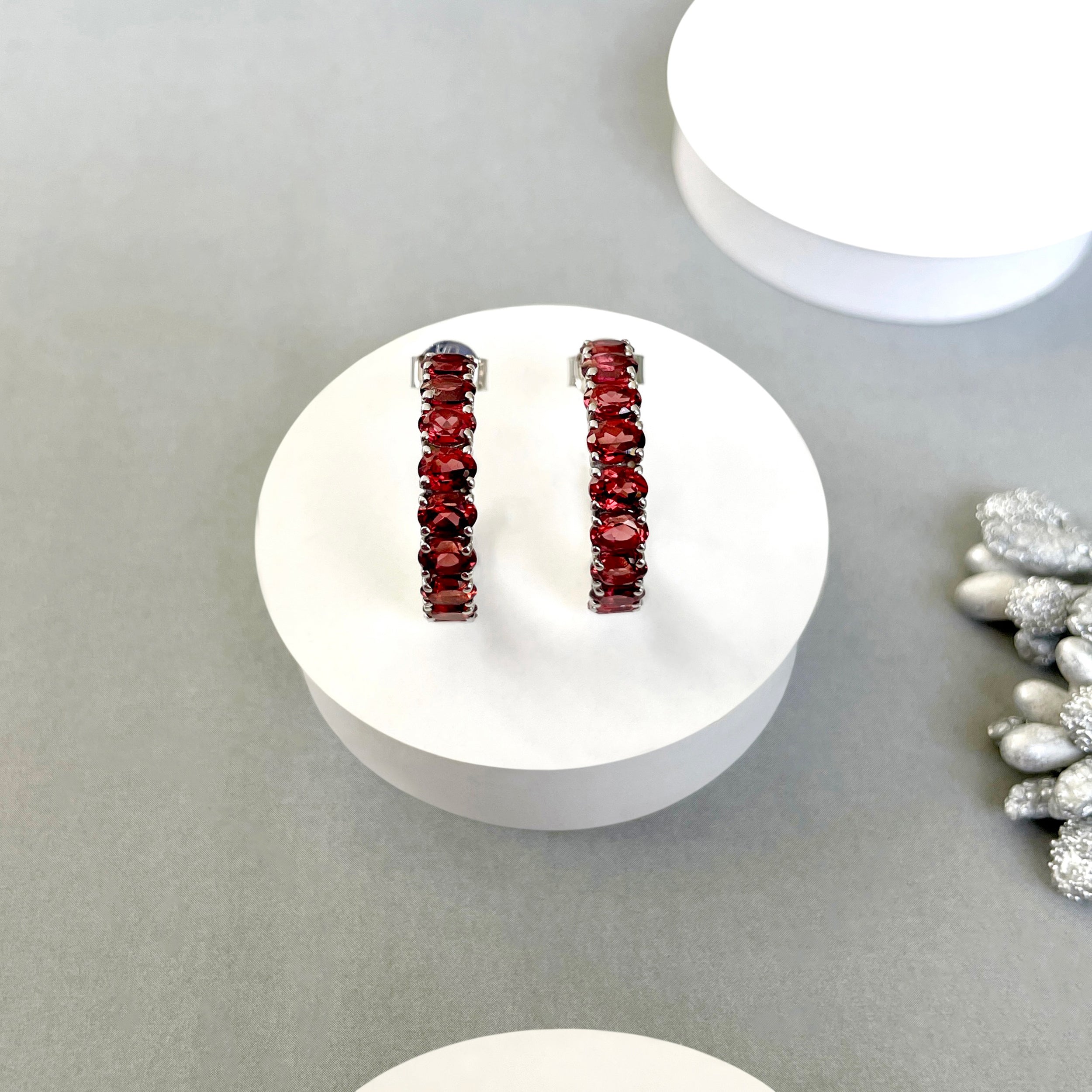 Garnet Hoop Earrings-(GAR-SE-975.)