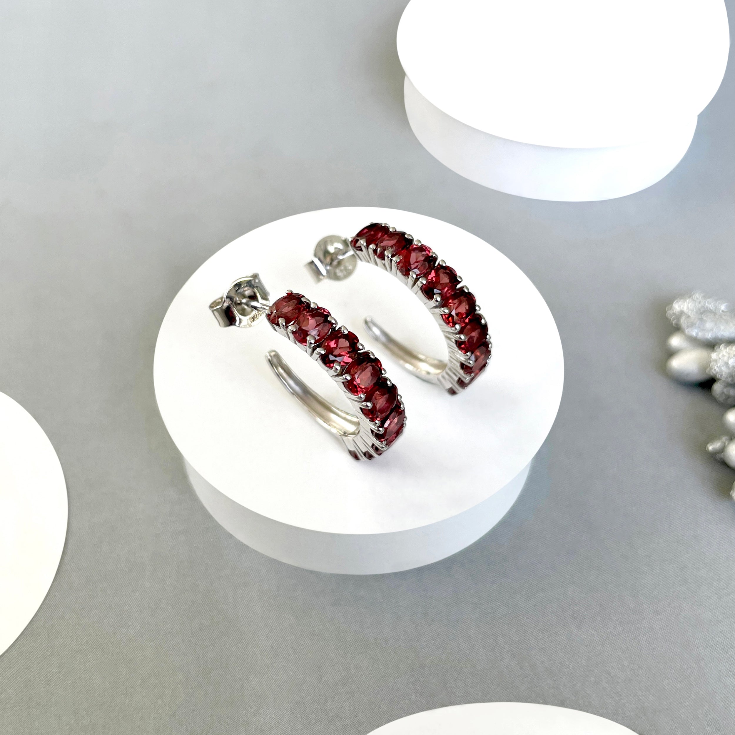 Garnet Hoop Earring-(GAR-SE-975.)