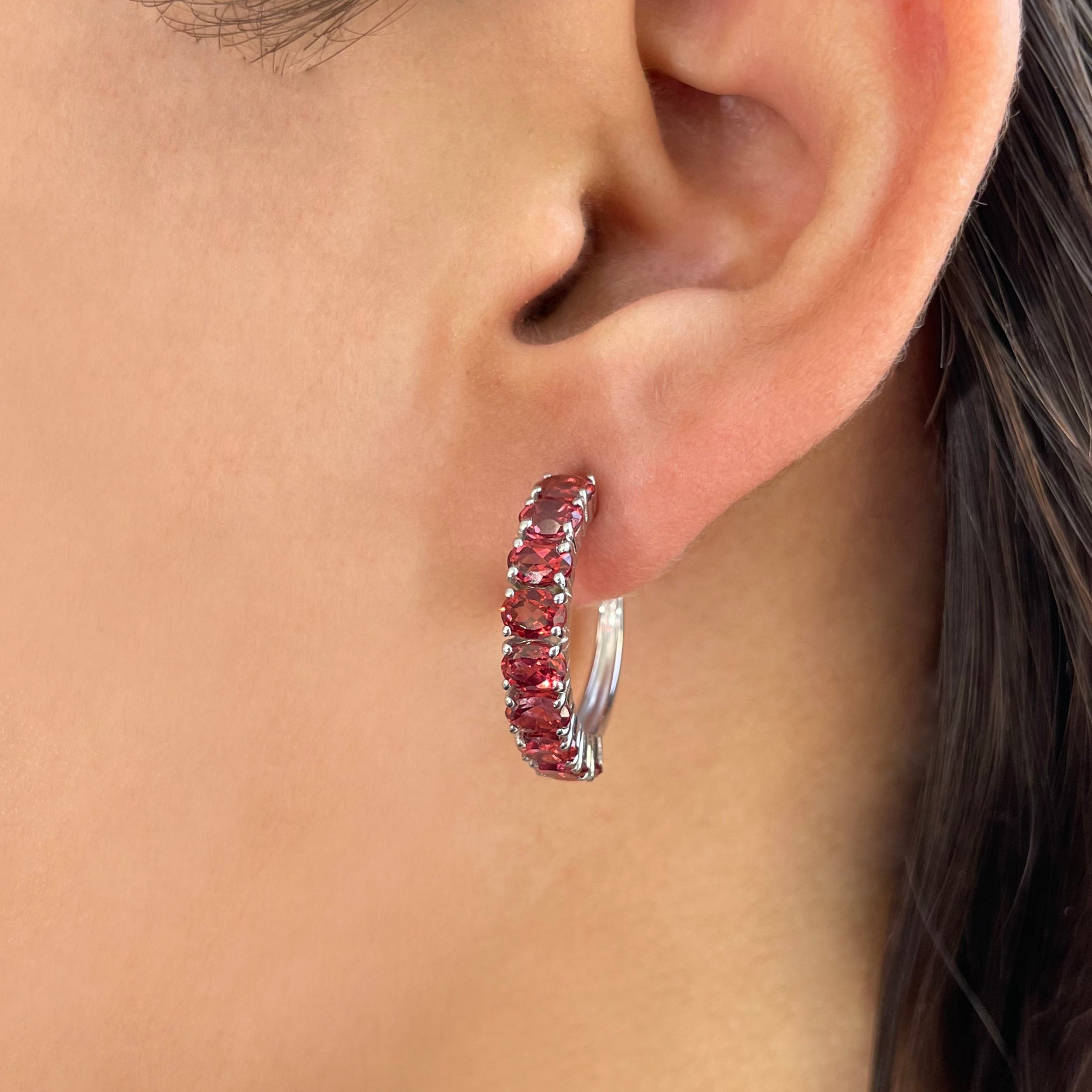Garnet Hoop Earrings-(GAR-SE-975.)