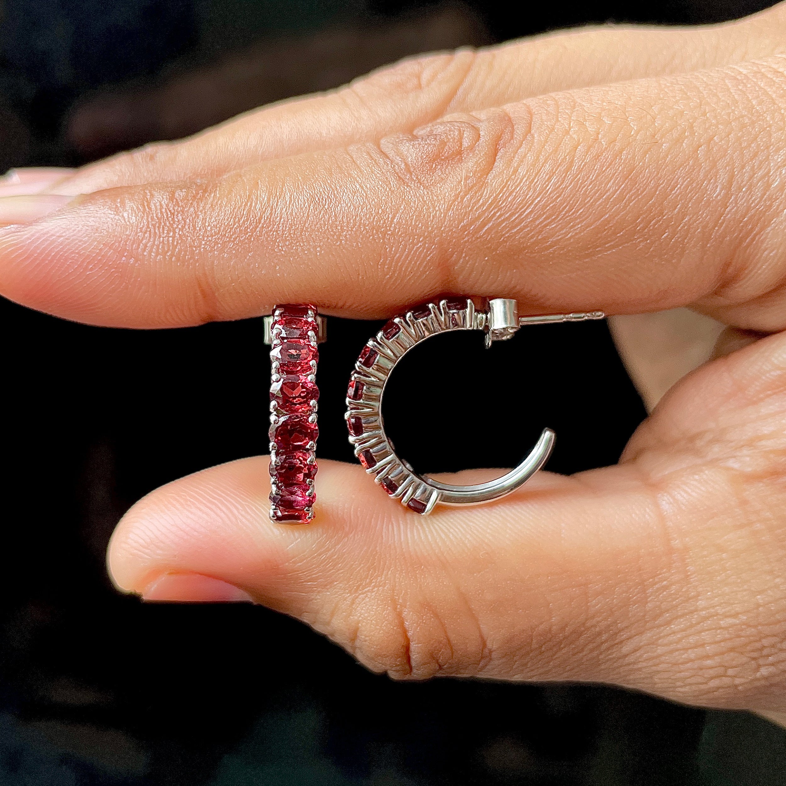 Garnet Hoop Earrings-(GAR-SE-975.)