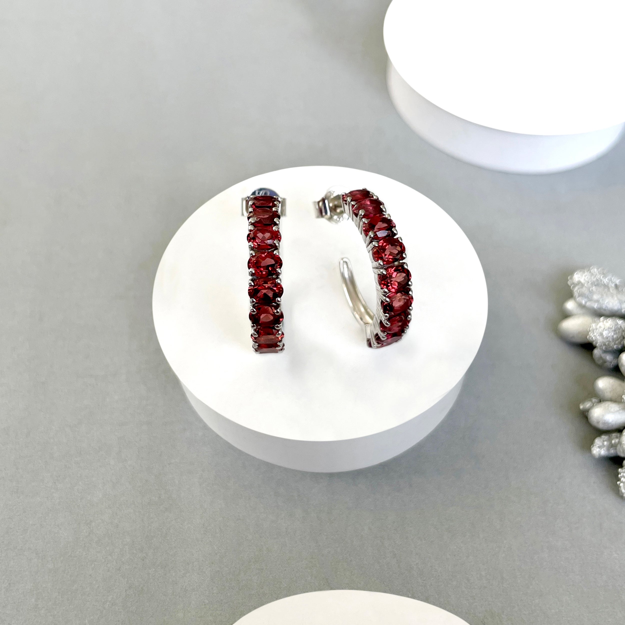 Garnet Hoop Earring-(GAR-SE-975.)