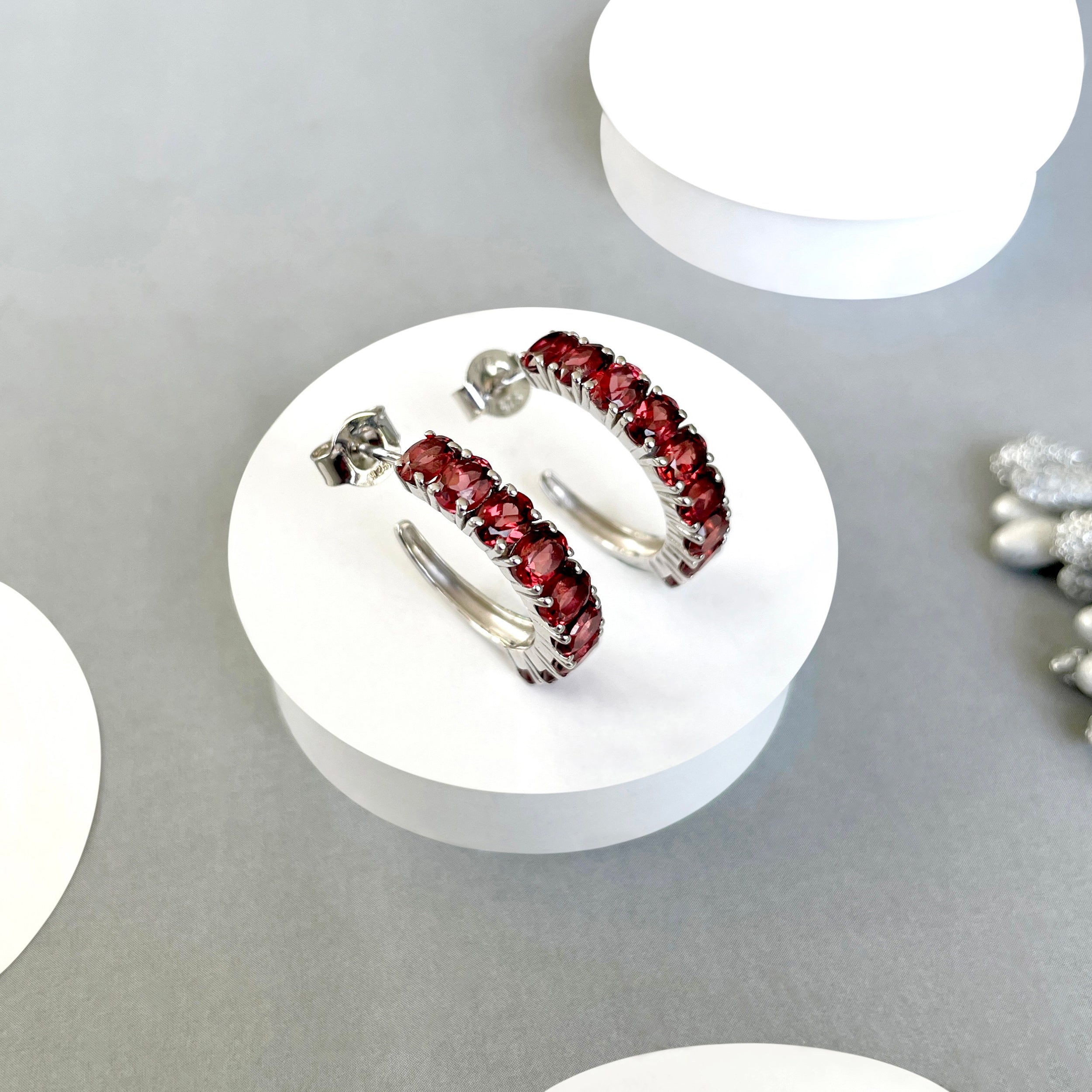 Garnet Hoop Earrings-(GAR-SE-975.)