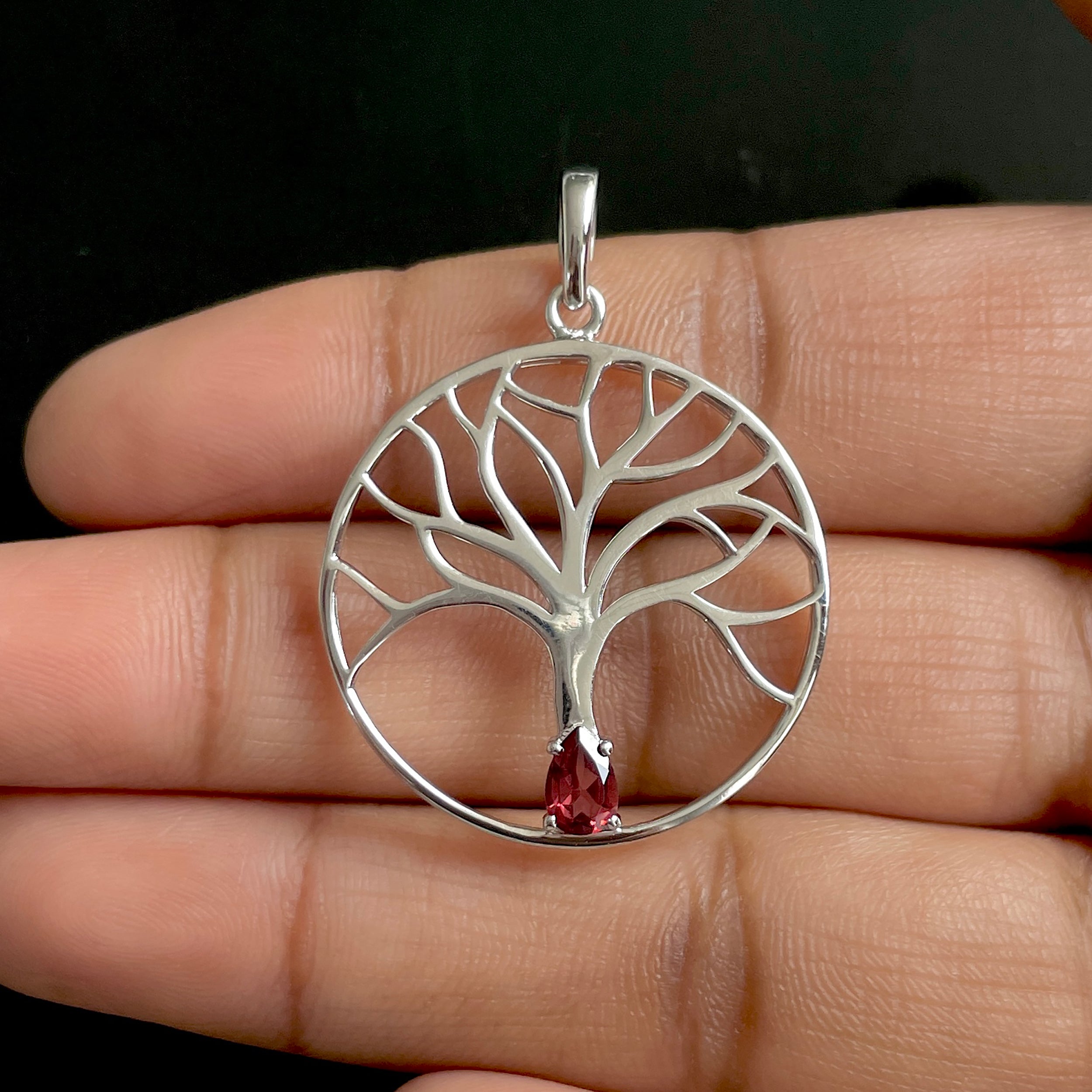 Garnet Tree Of Life Pendant-(GAR-SN-154.)