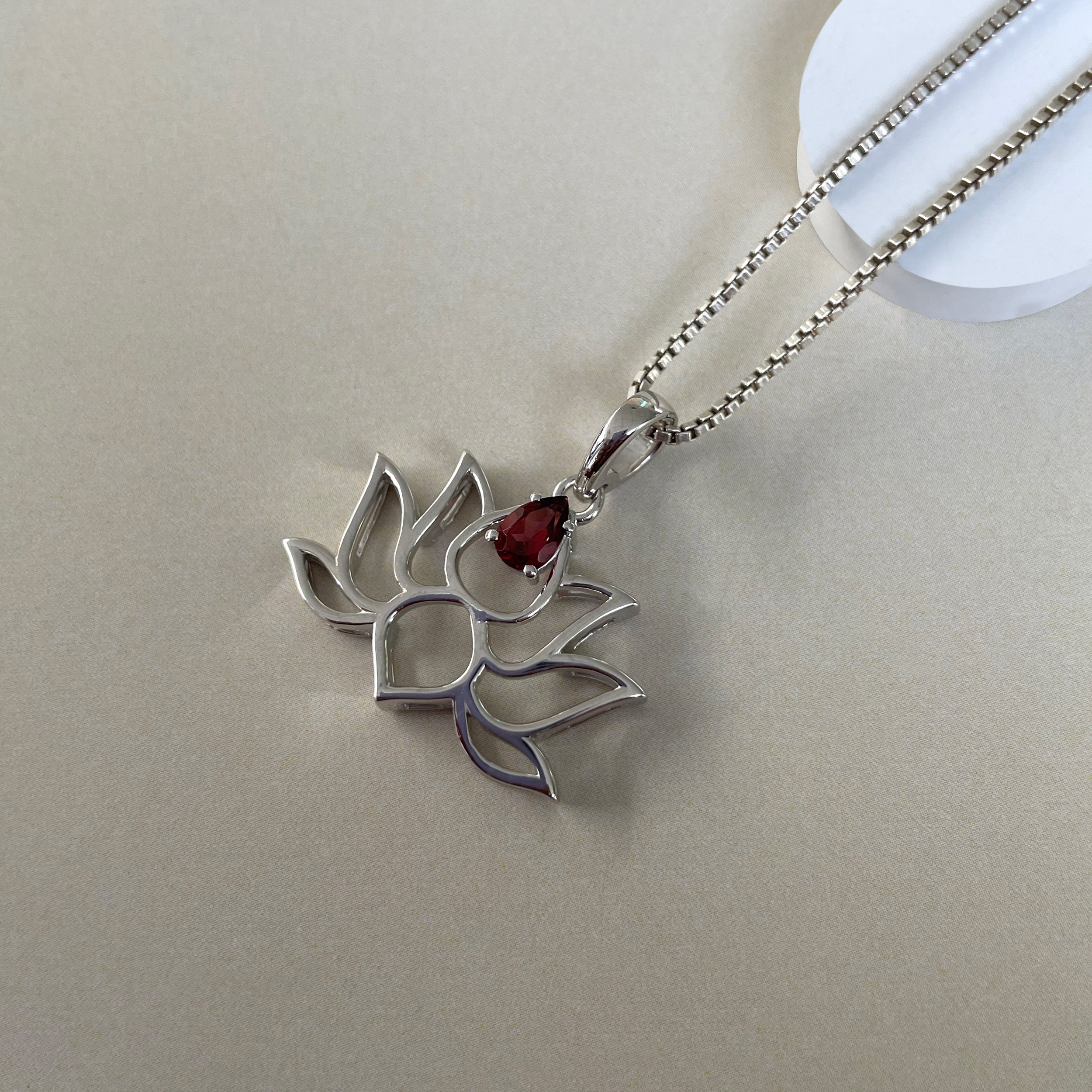 Garnet Lotus Pendant-(GAR-SN-156.)