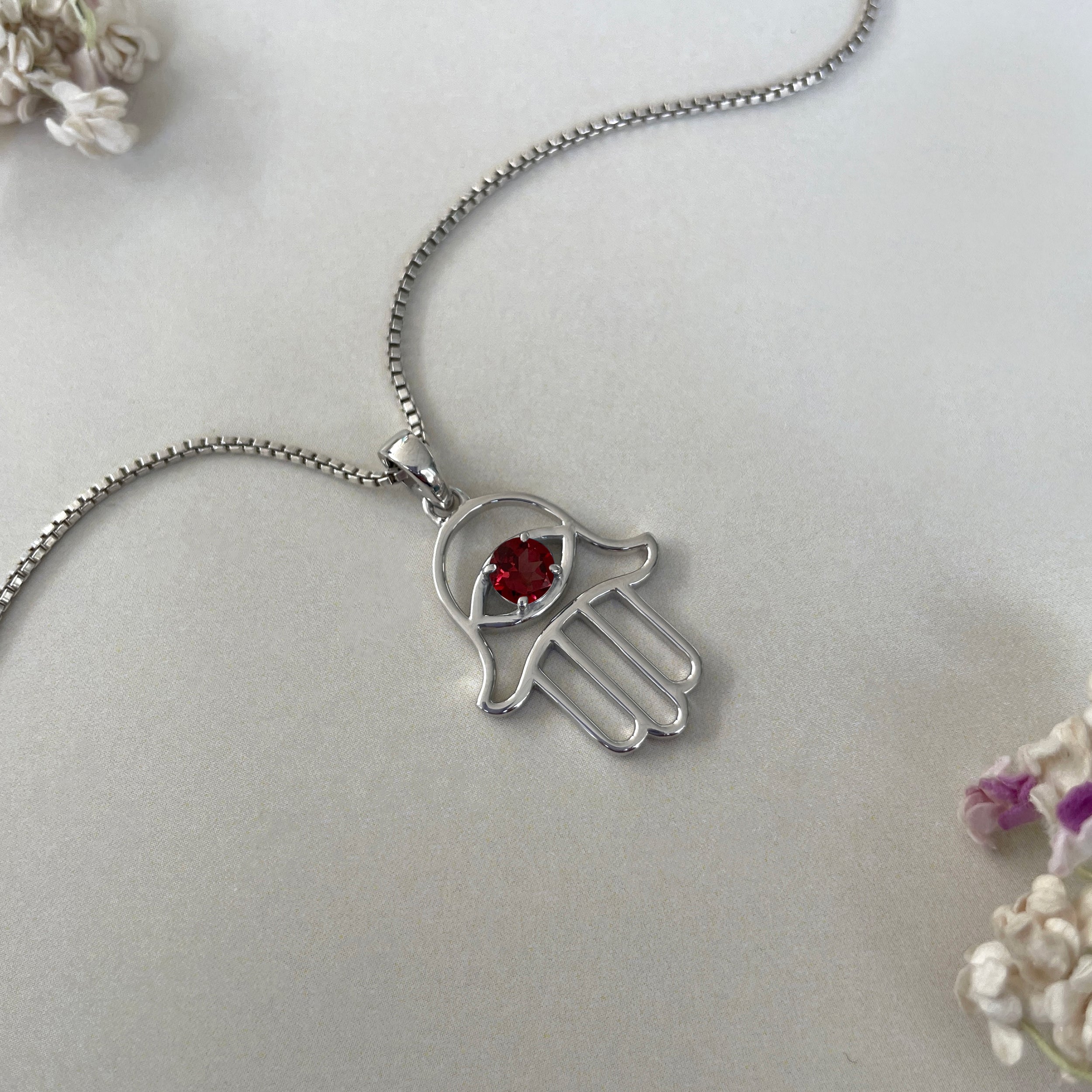 Garnet Hamsa Hand Pendant-(GAR-SN-172P.)