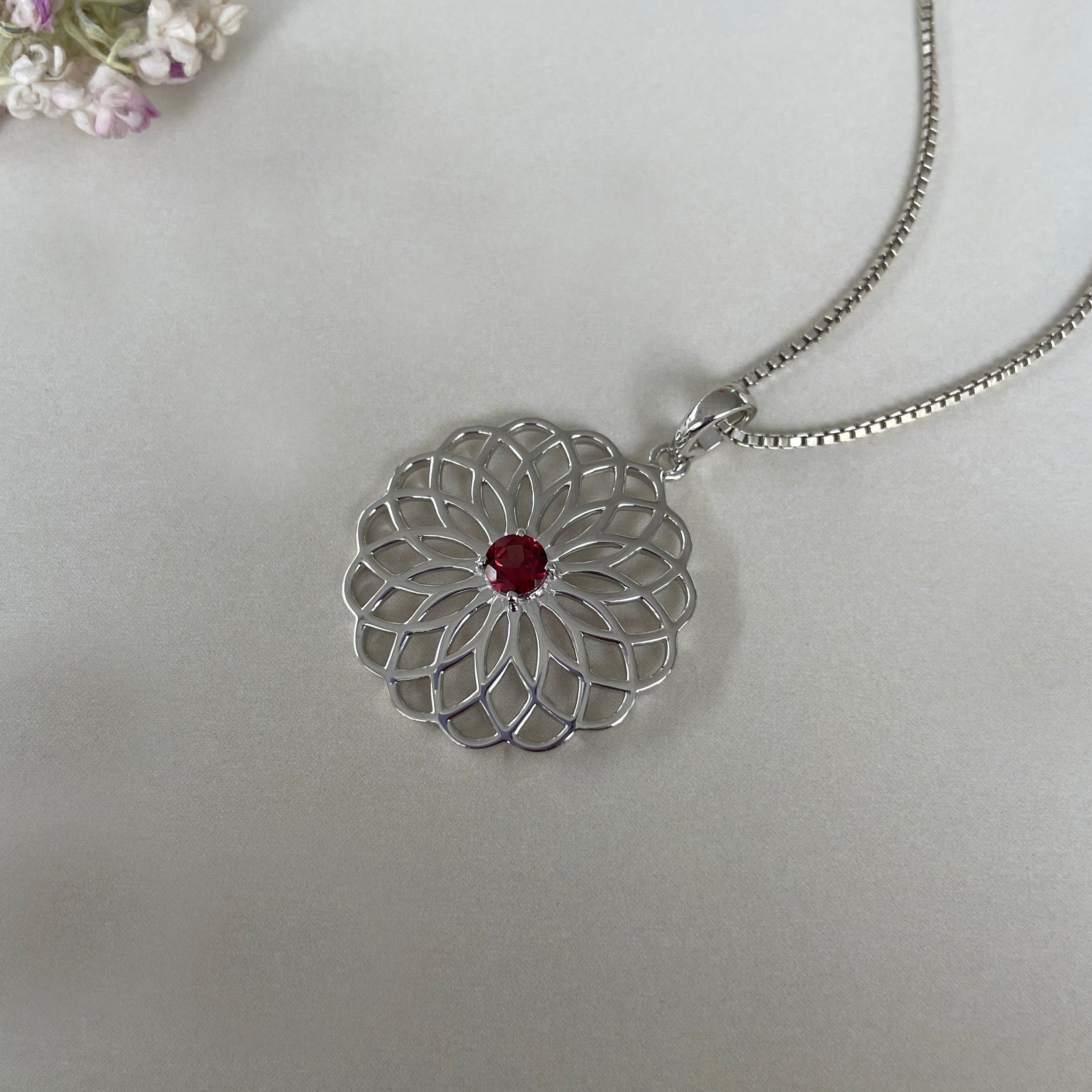 Garnet Flower Of Life Pendant-(GAR-SN-177.)