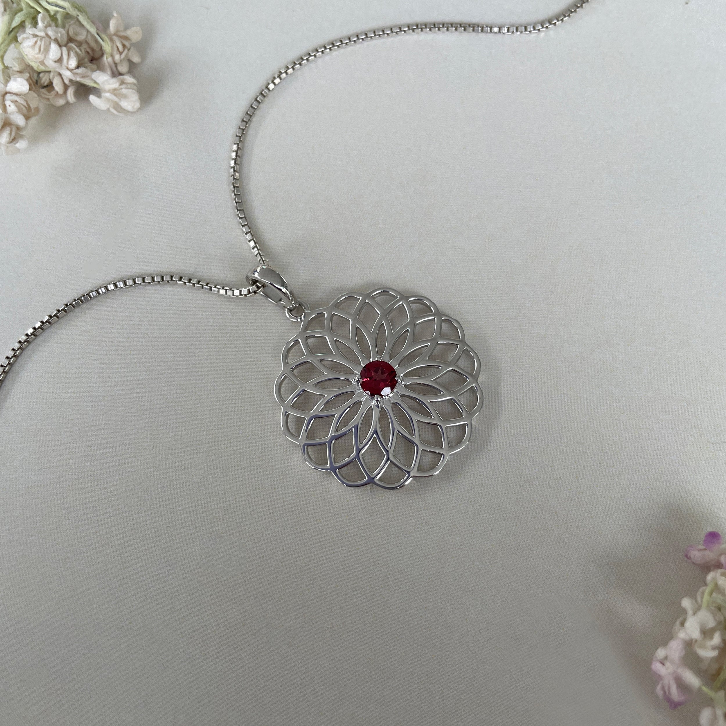 Garnet Flower Of Life Pendant-(GAR-SN-177.)