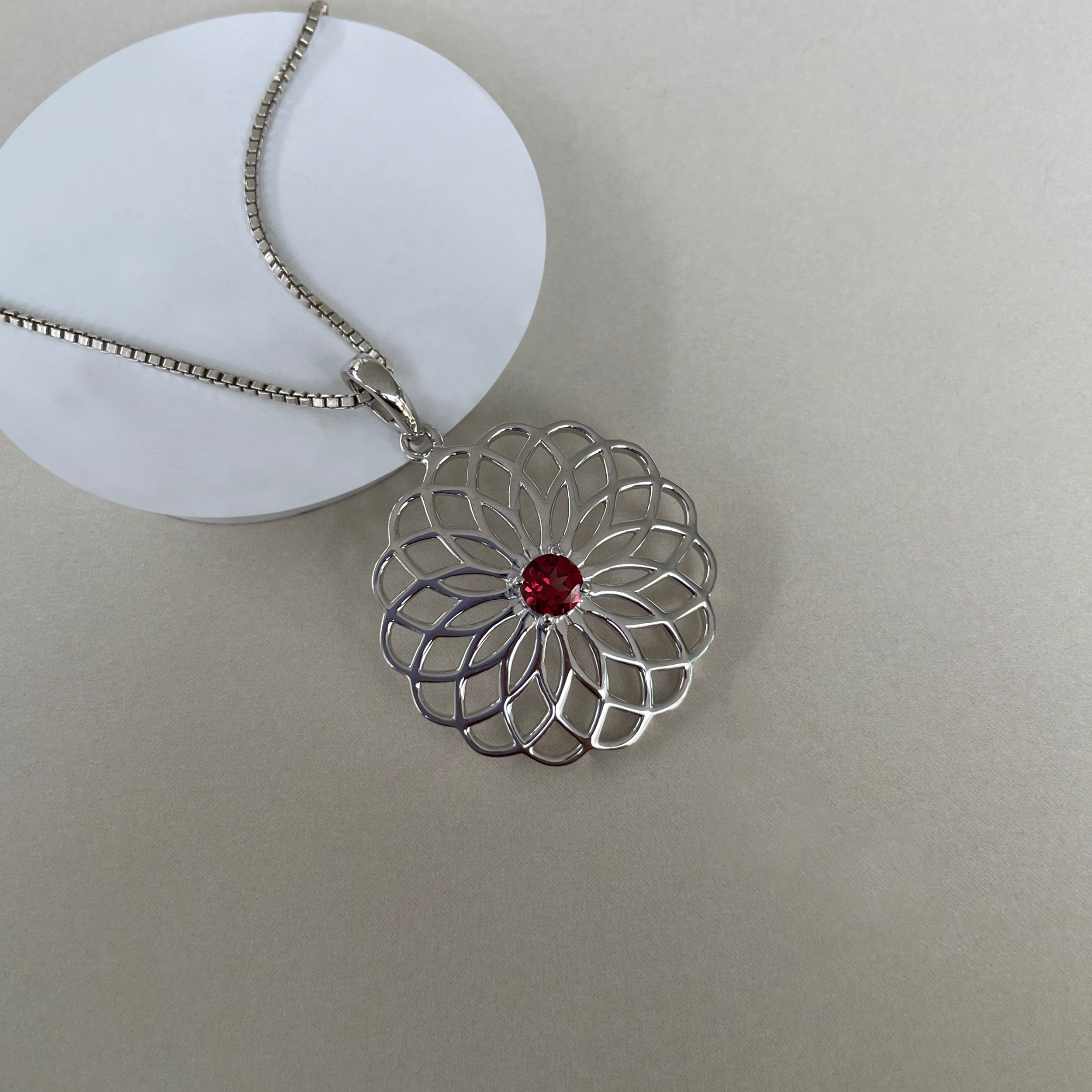 Garnet Flower Of Life Pendant-(GAR-SN-177.)