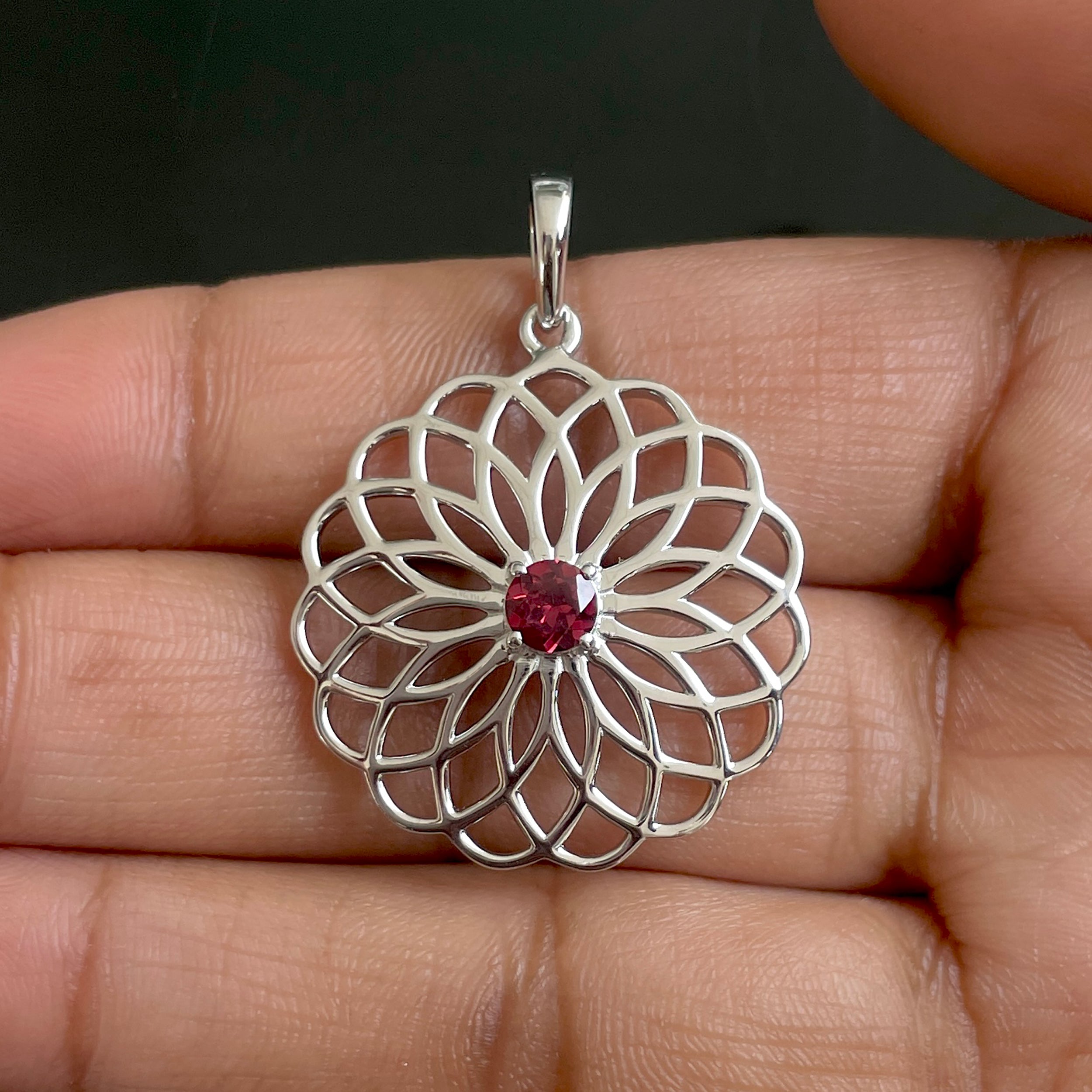 Garnet Flower Of Life Pendant-(GAR-SN-177.)