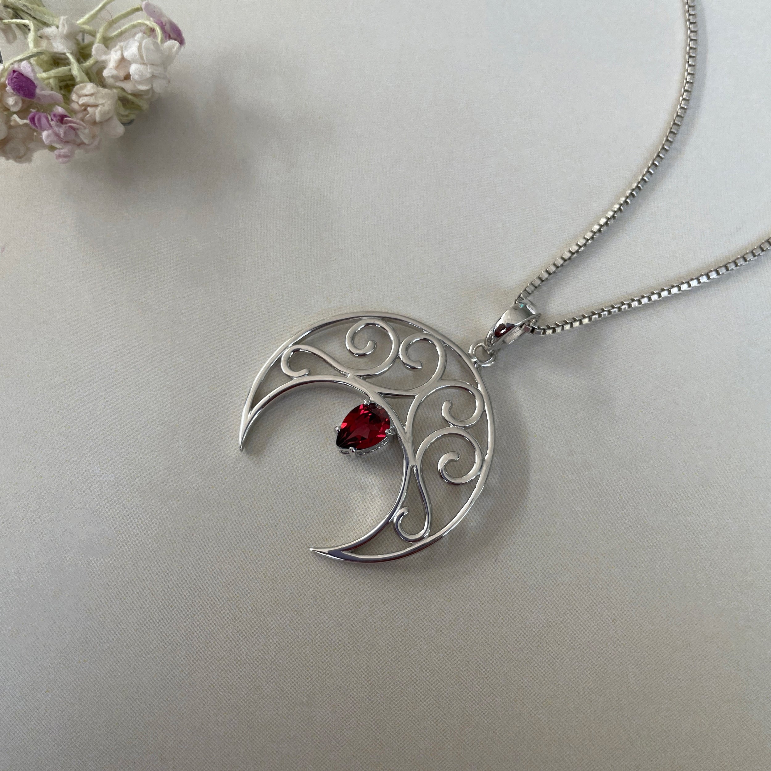 Garnet Crescent Moon Pendant-(GAR-SN-181P.) – Sagacia Jewelry