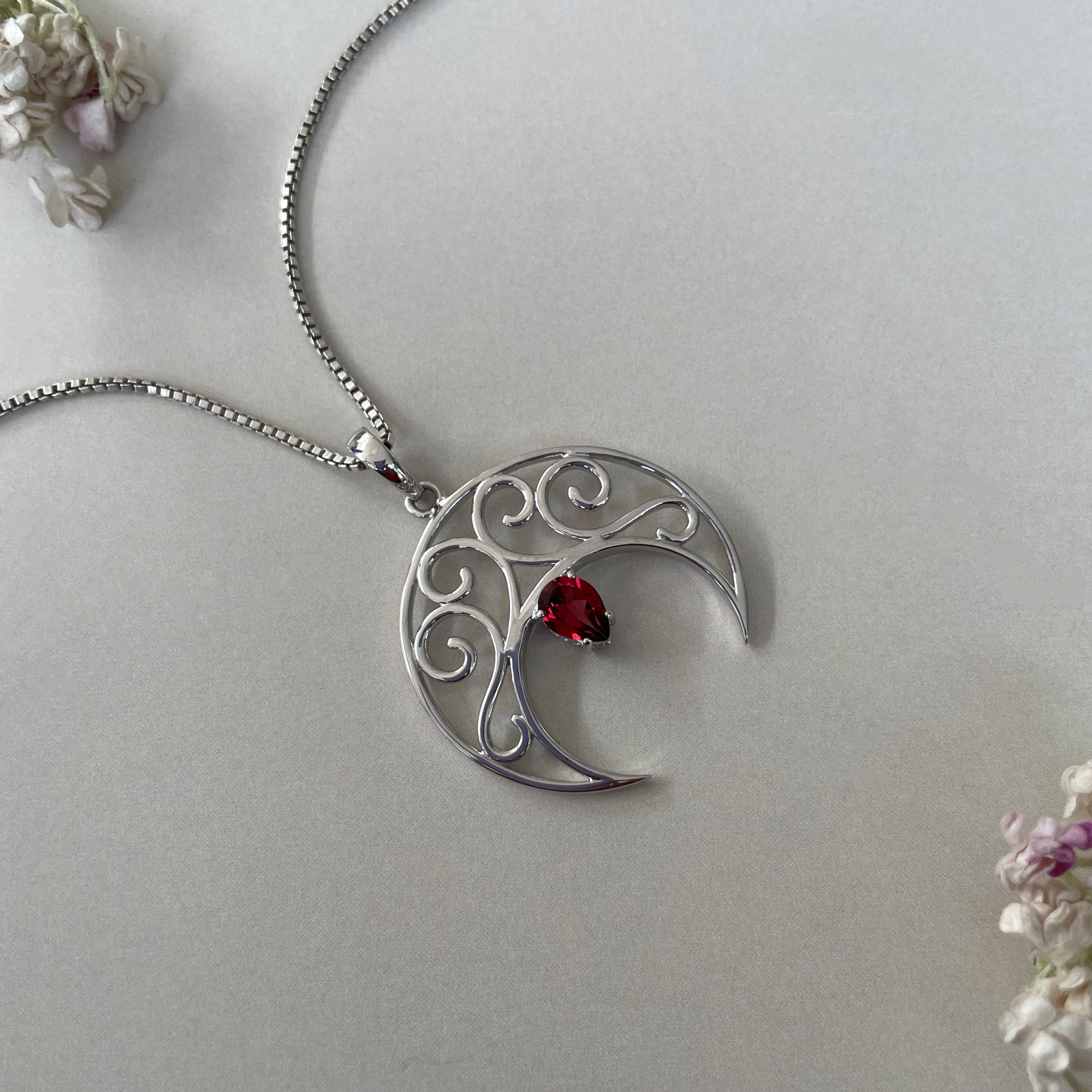 Garnet Crescent Moon Pendant-(GAR-SN-181P.) – Sagacia Jewelry