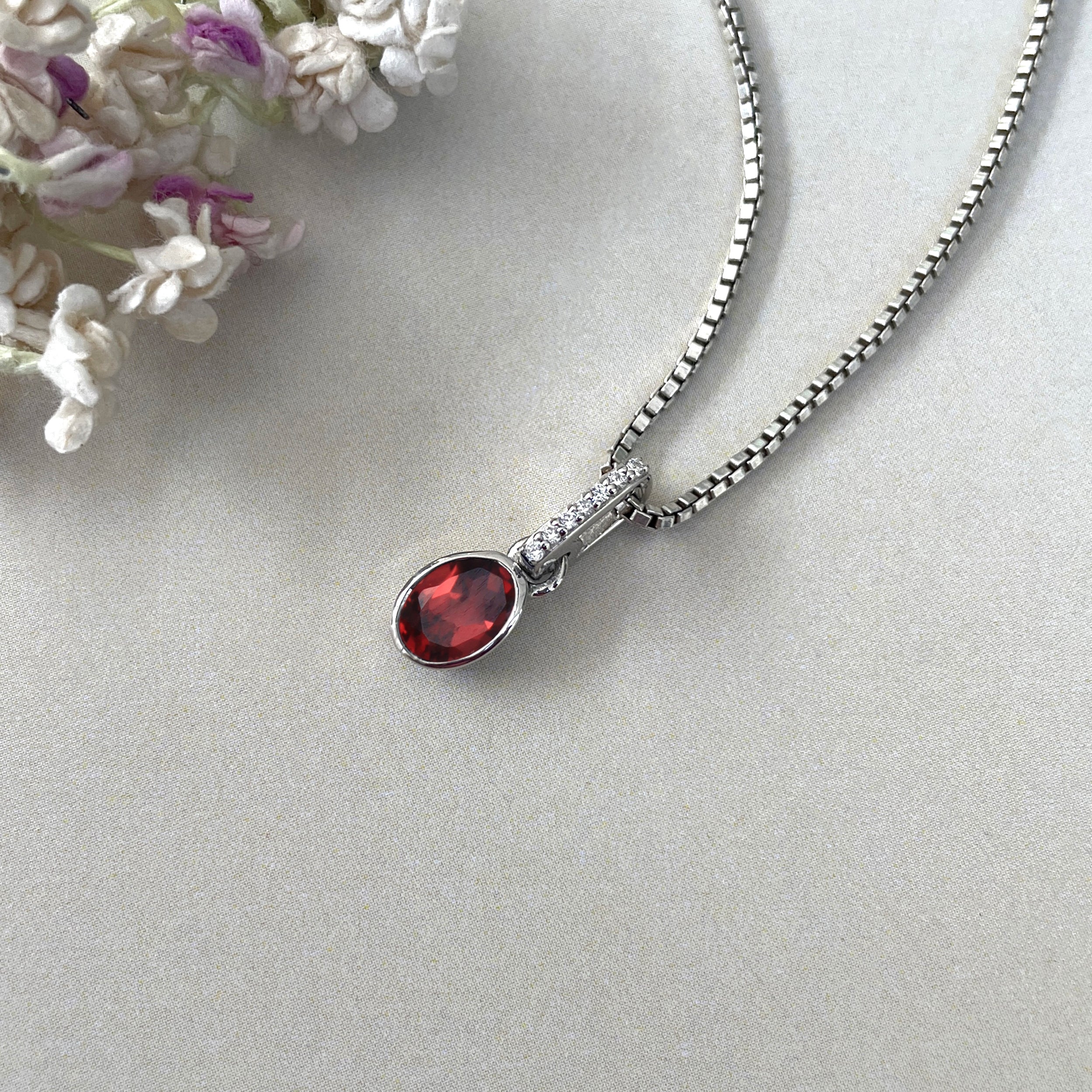 Garnet & White Topaz Pendant-(GAR-SP-780.)