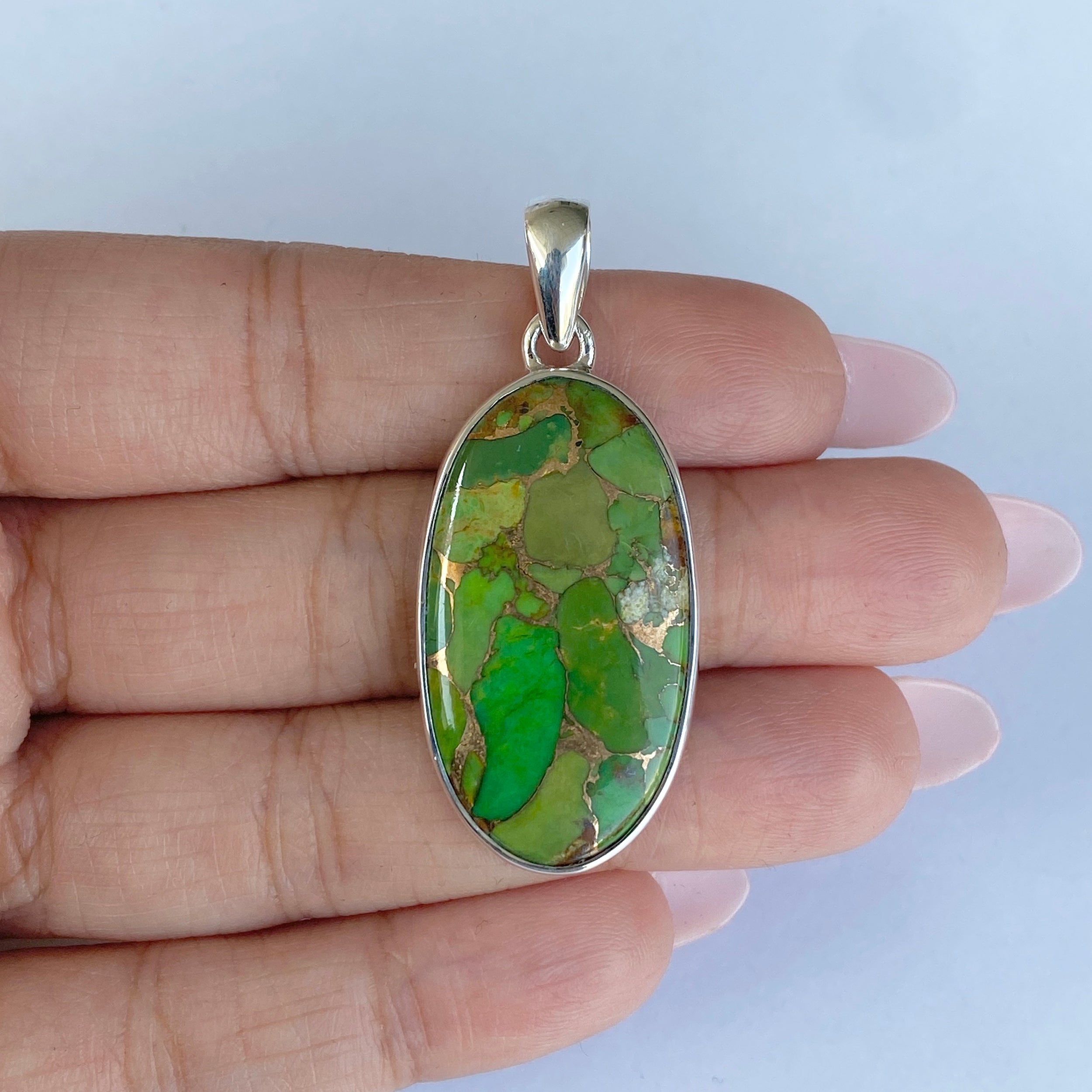 Green Mojave Copper Turquoise Pendant-(GCT-P-2.)
