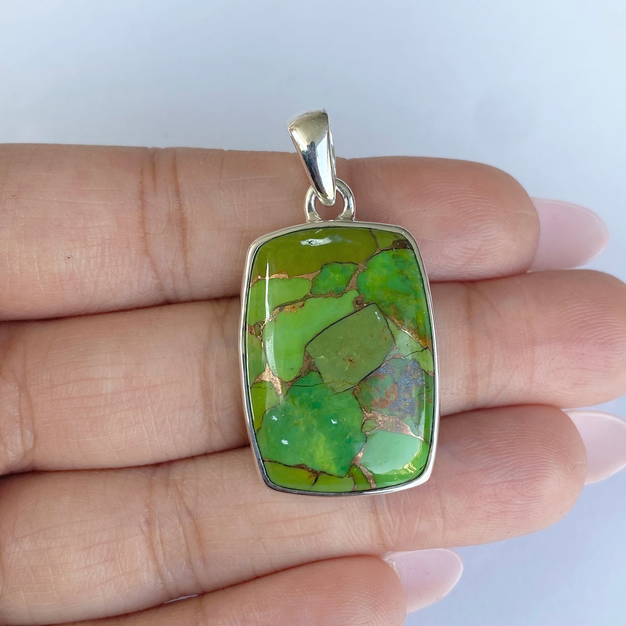 Green Mojave Copper Turquoise Pendant-(GCT-P-7.)