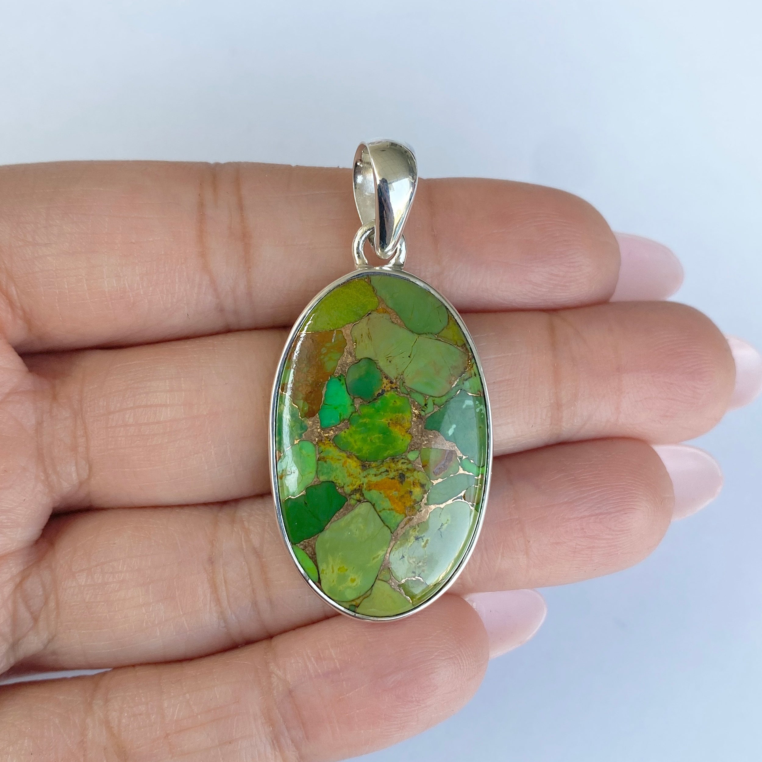 Green Mojave Copper Turquoise Pendant-(GCT-P-9.)