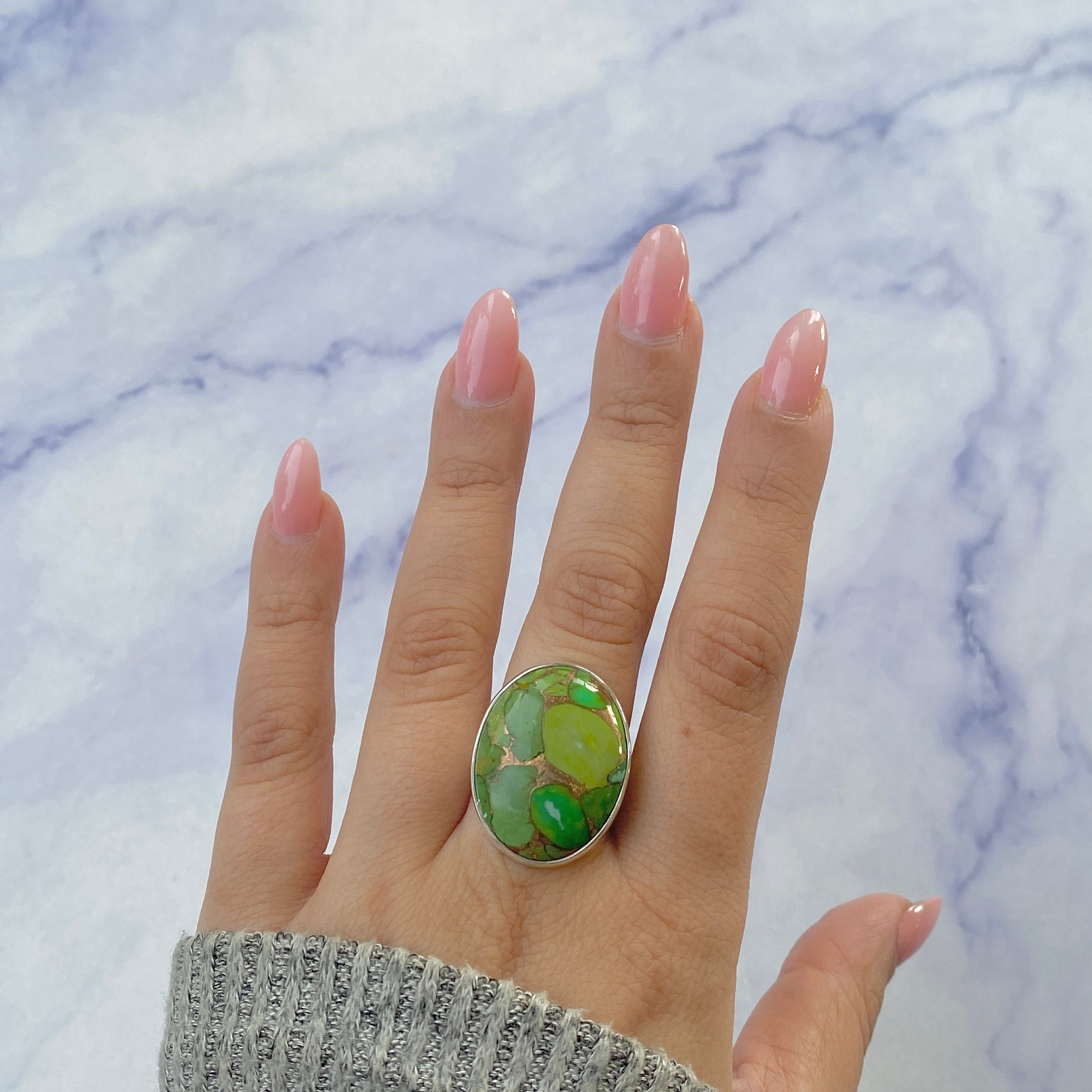 Green Mojave Copper Turquoise Adjustable Ring-(GCT-R-34.)