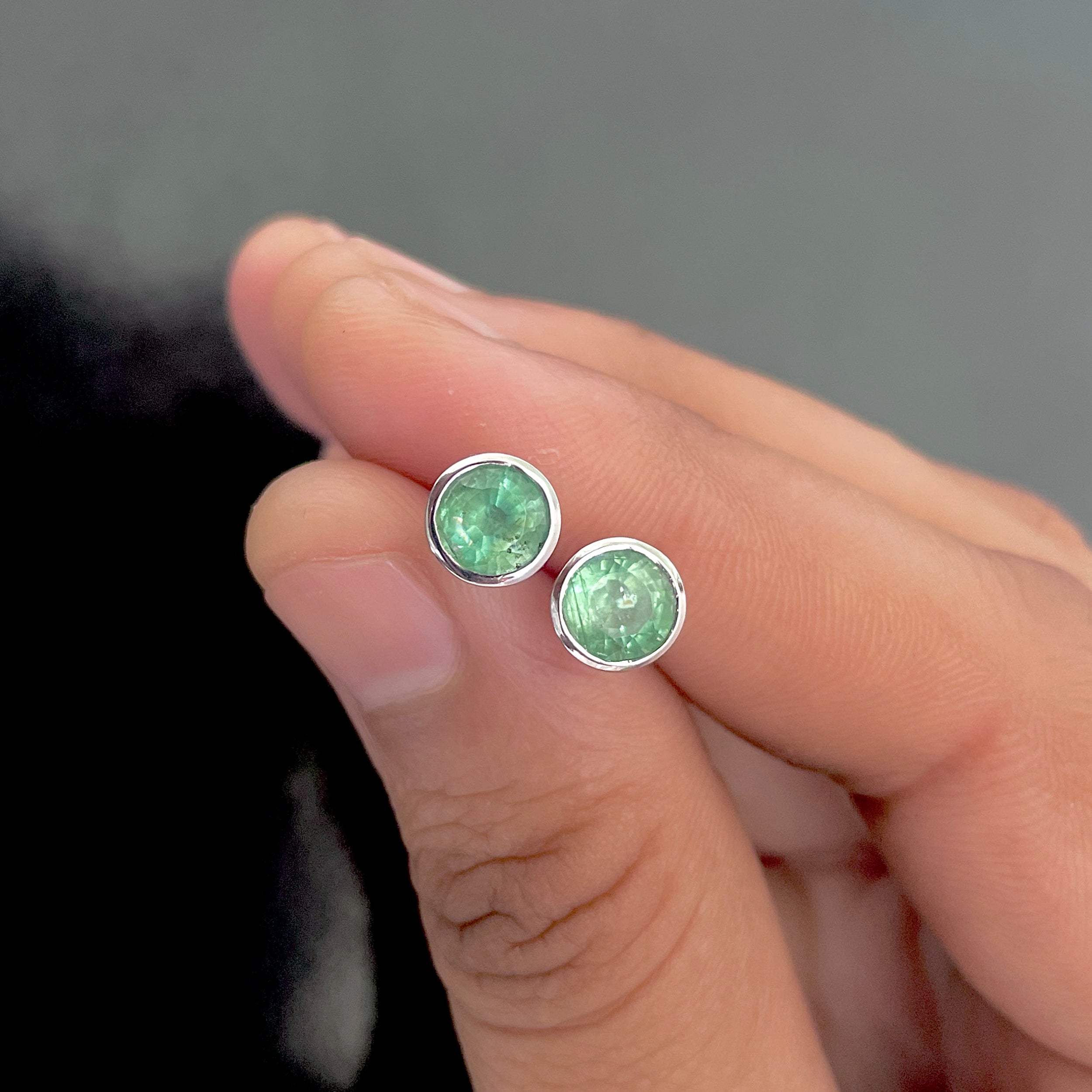 Green Kyanite Stud Earrings-(GKY-SE-1426.)