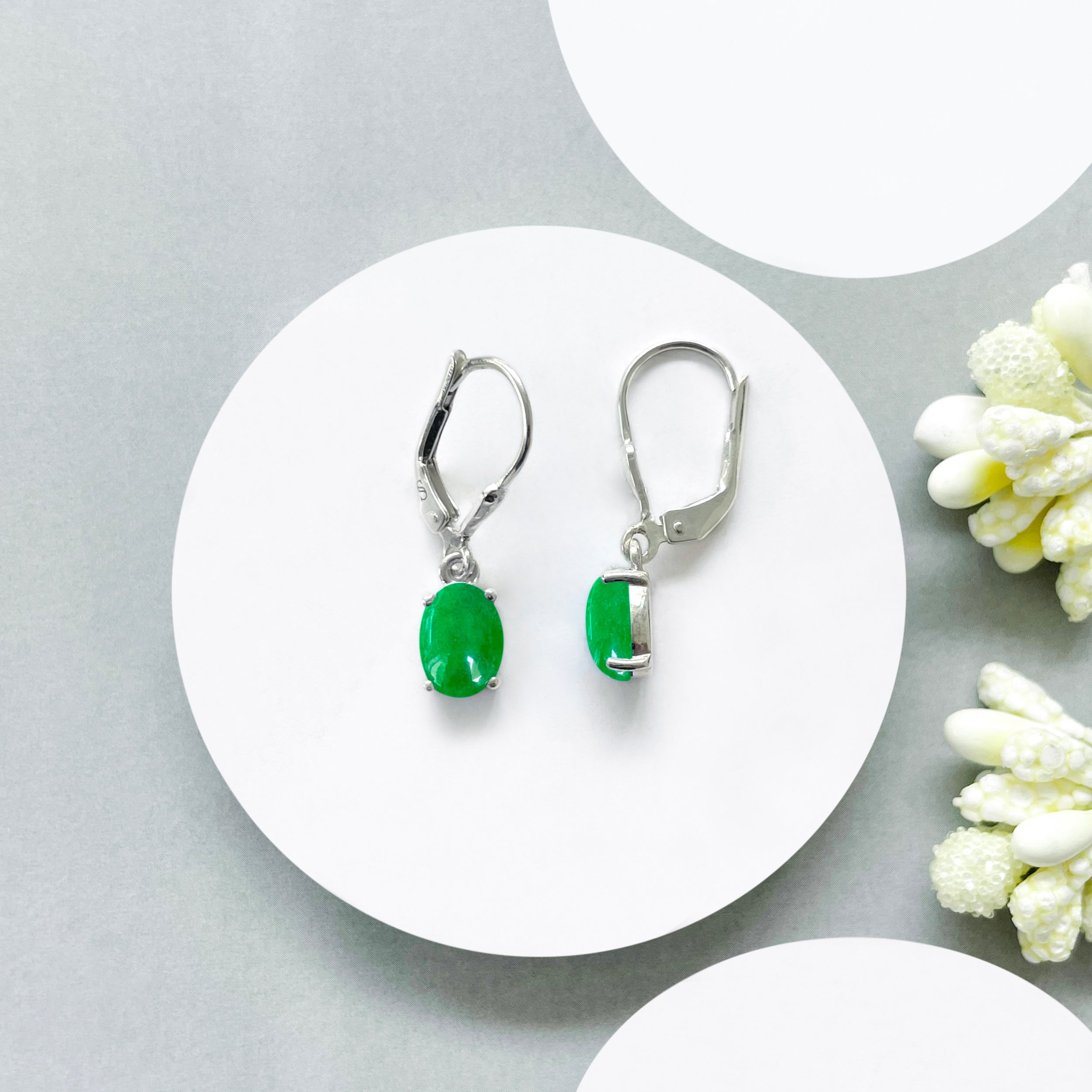 Green Onyx Leverback Earring-(GRO-SE-1128.)