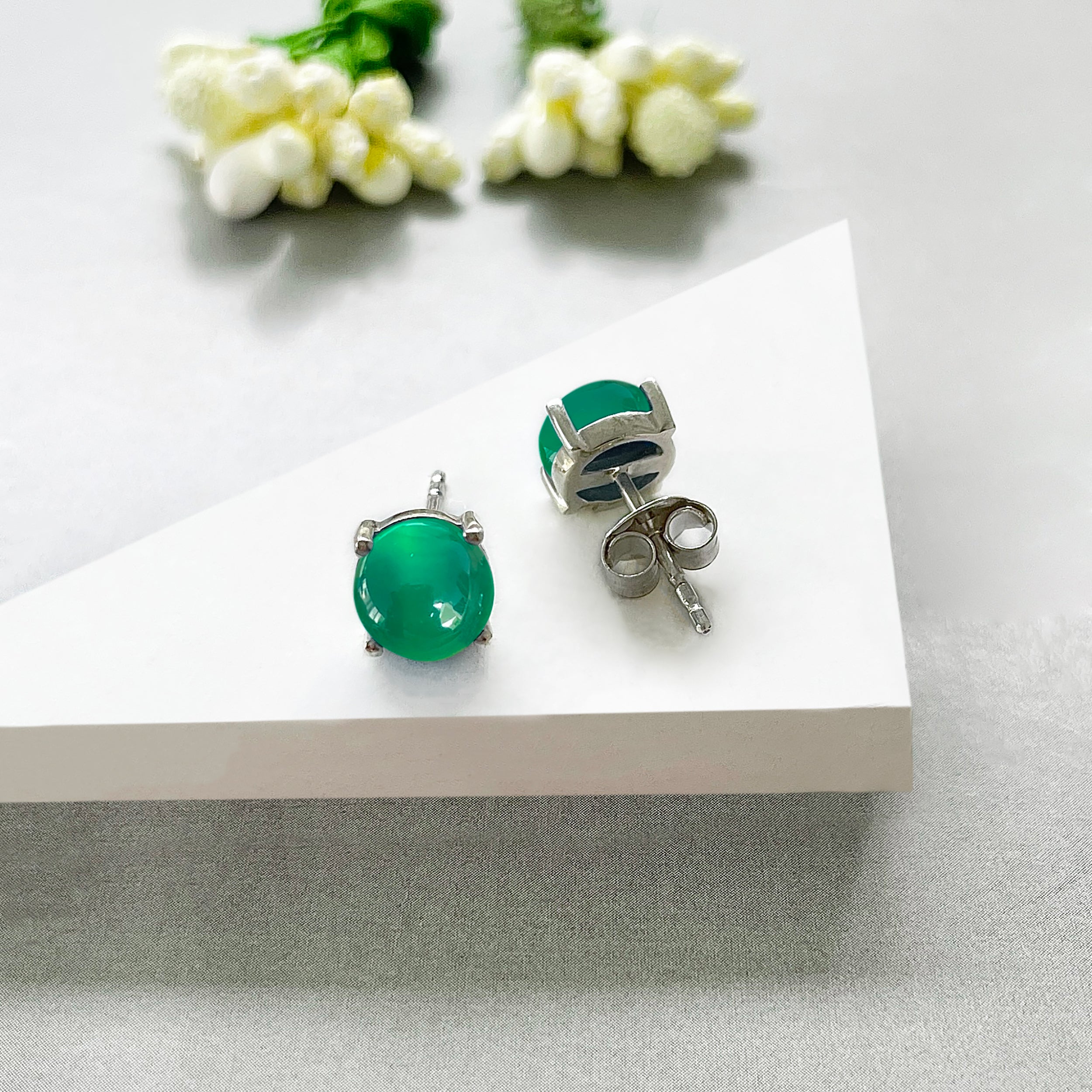 Green Onyx Stud Earring-(GRO-SE-1178.)