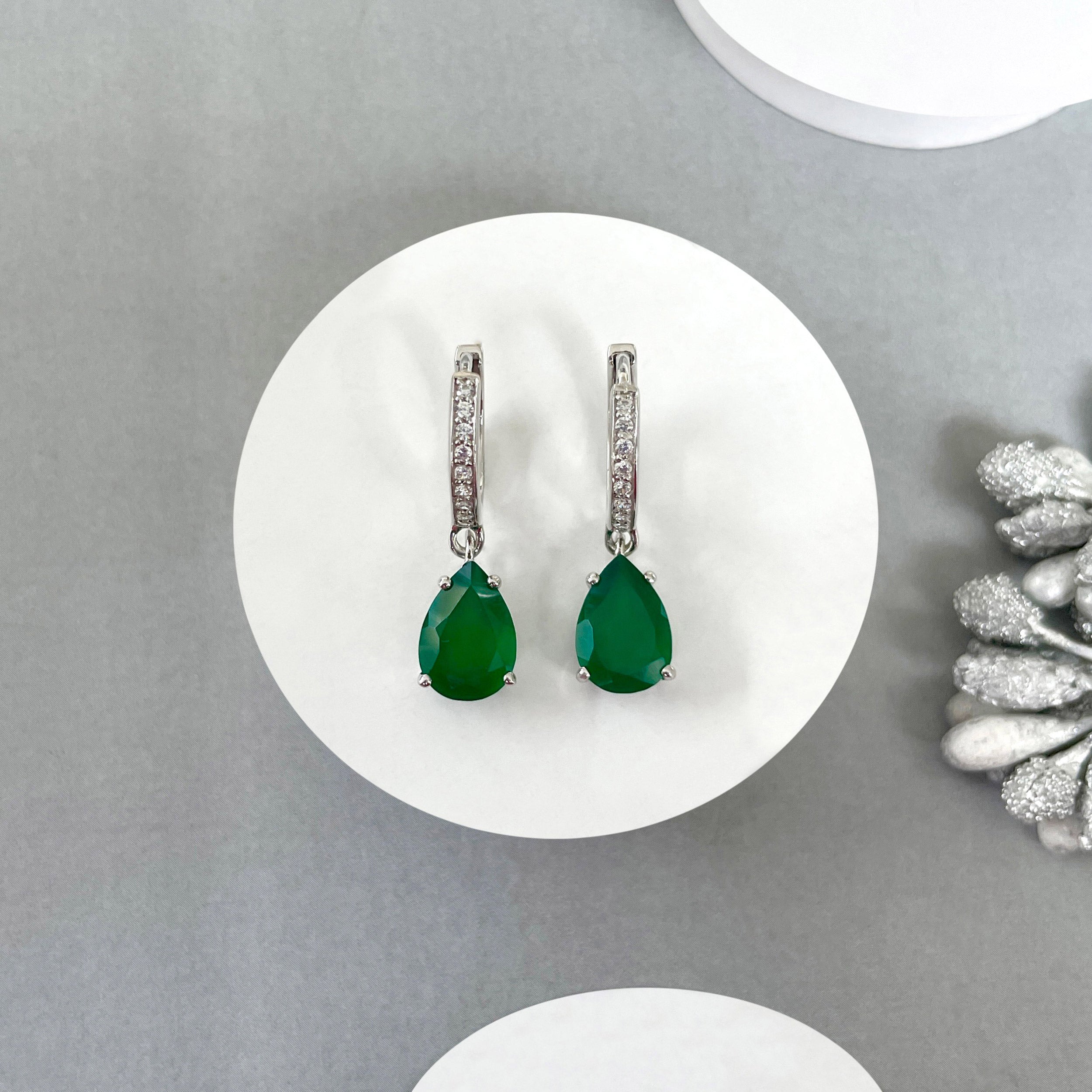 Green Onyx Hoop Earrings-(GRO-SE-1223.)