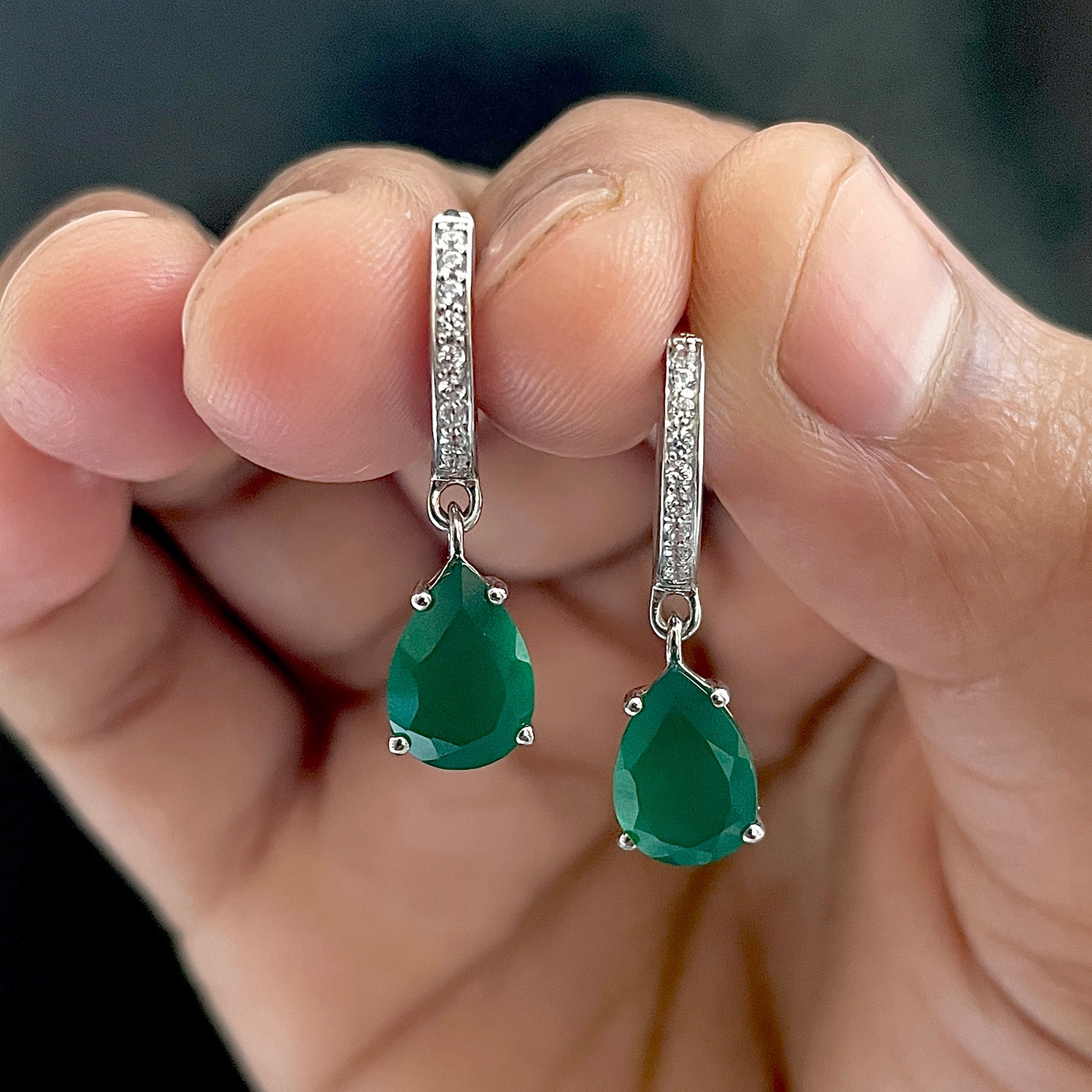 Green Onyx Hoop Earrings-(GRO-SE-1223.)