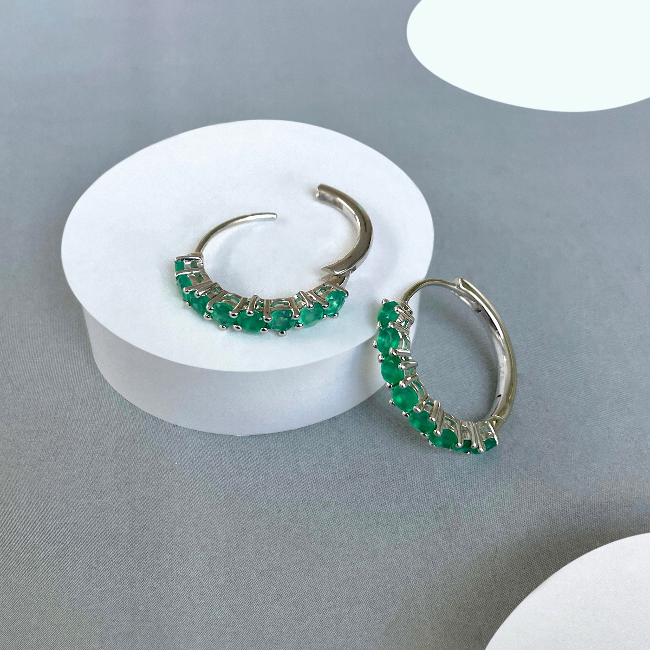 Green Onyx Hoop Earrings-(GRO-SE-1276.)