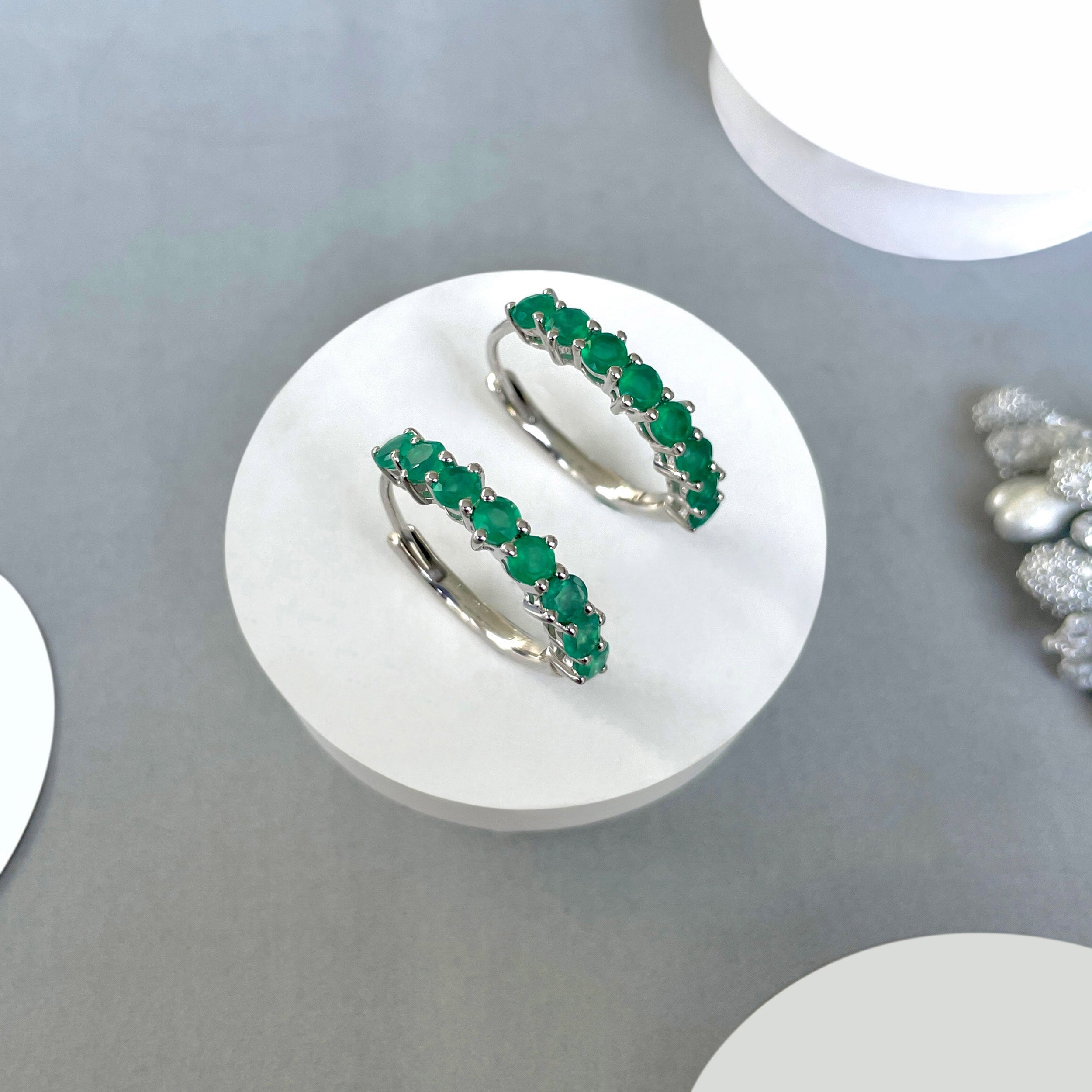 Green Onyx Hoop Earrings-(GRO-SE-1276.)