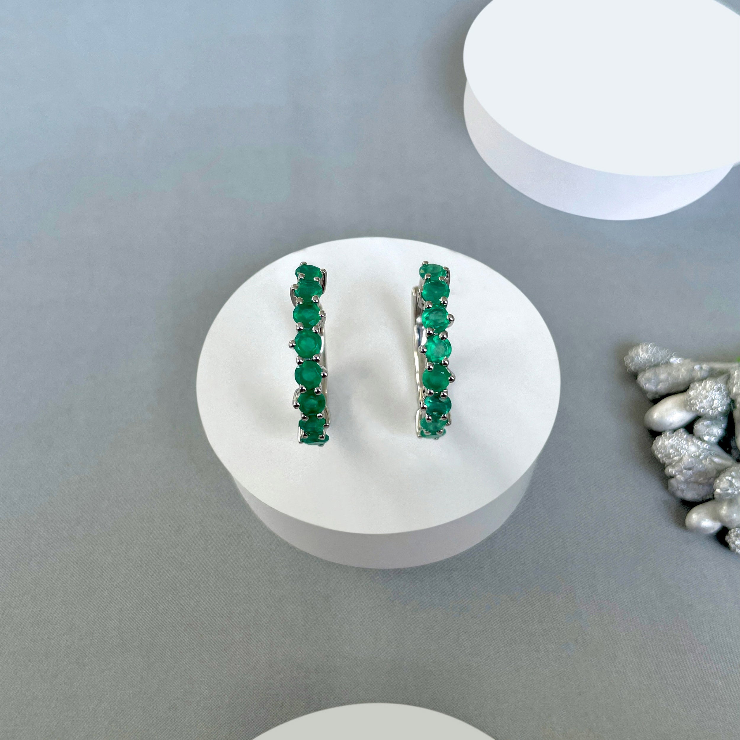 Green Onyx Hoop Earrings-(GRO-SE-1276.)