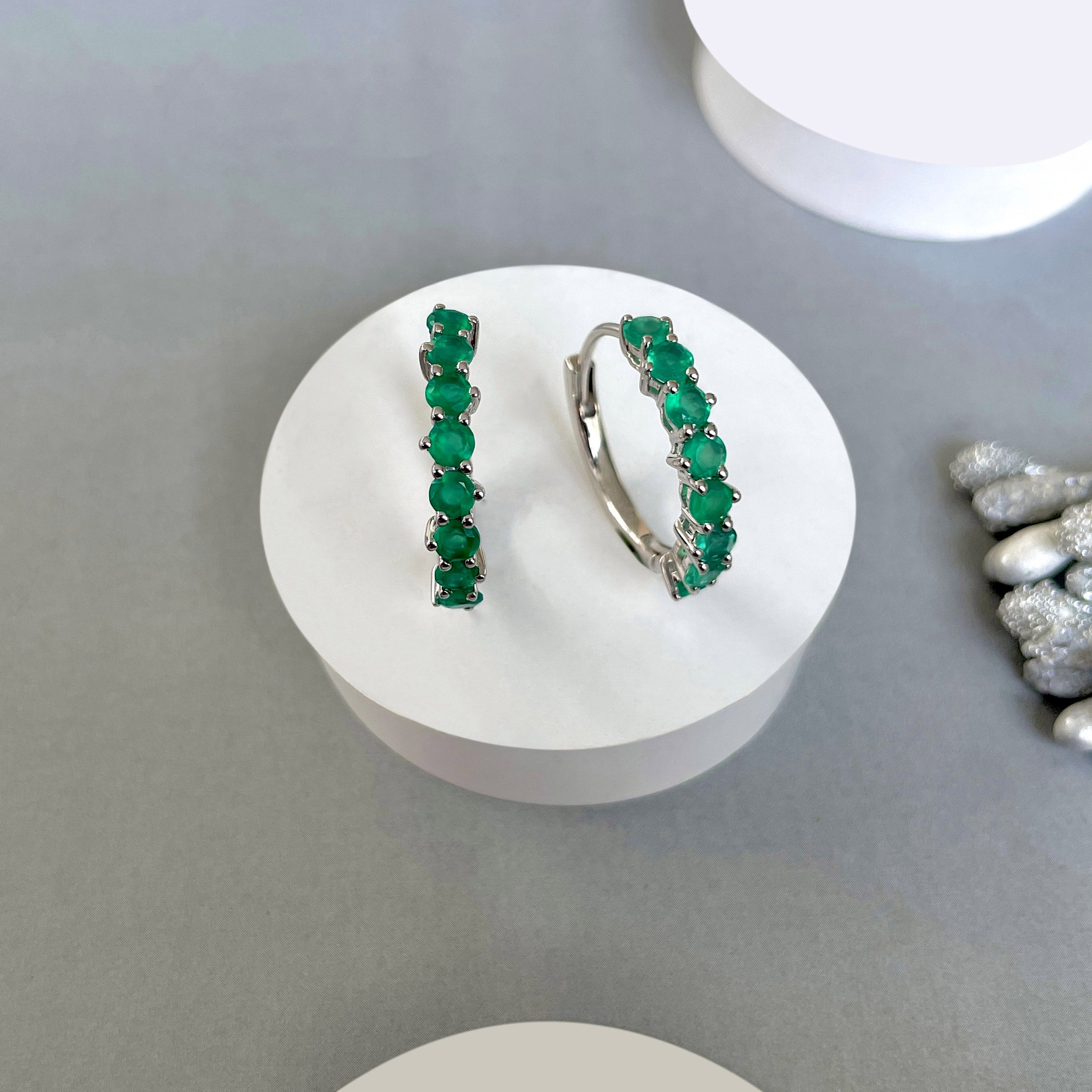Green Onyx Hoop Earrings-(GRO-SE-1276.)