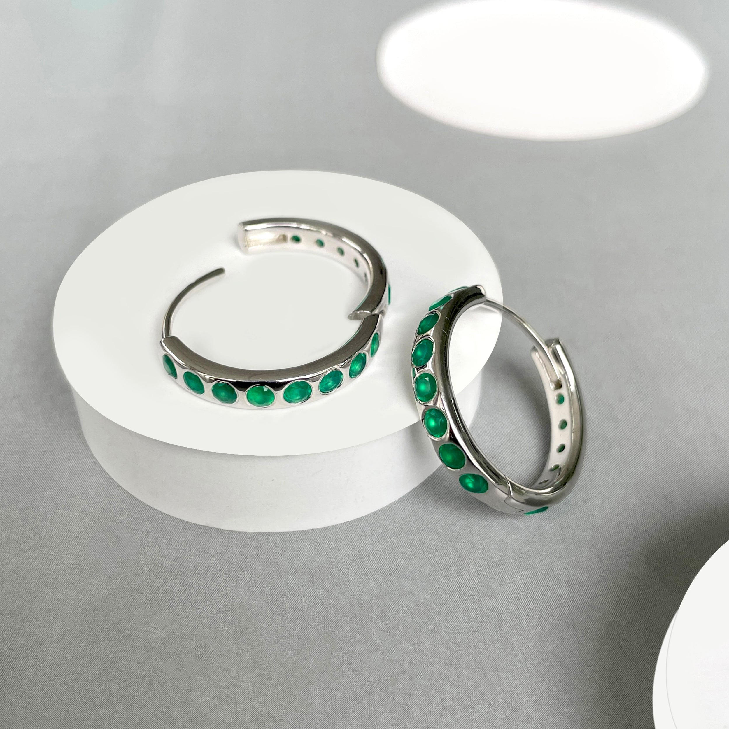 Green Onyx Hoop Earring-(GRO-SE-1277.)