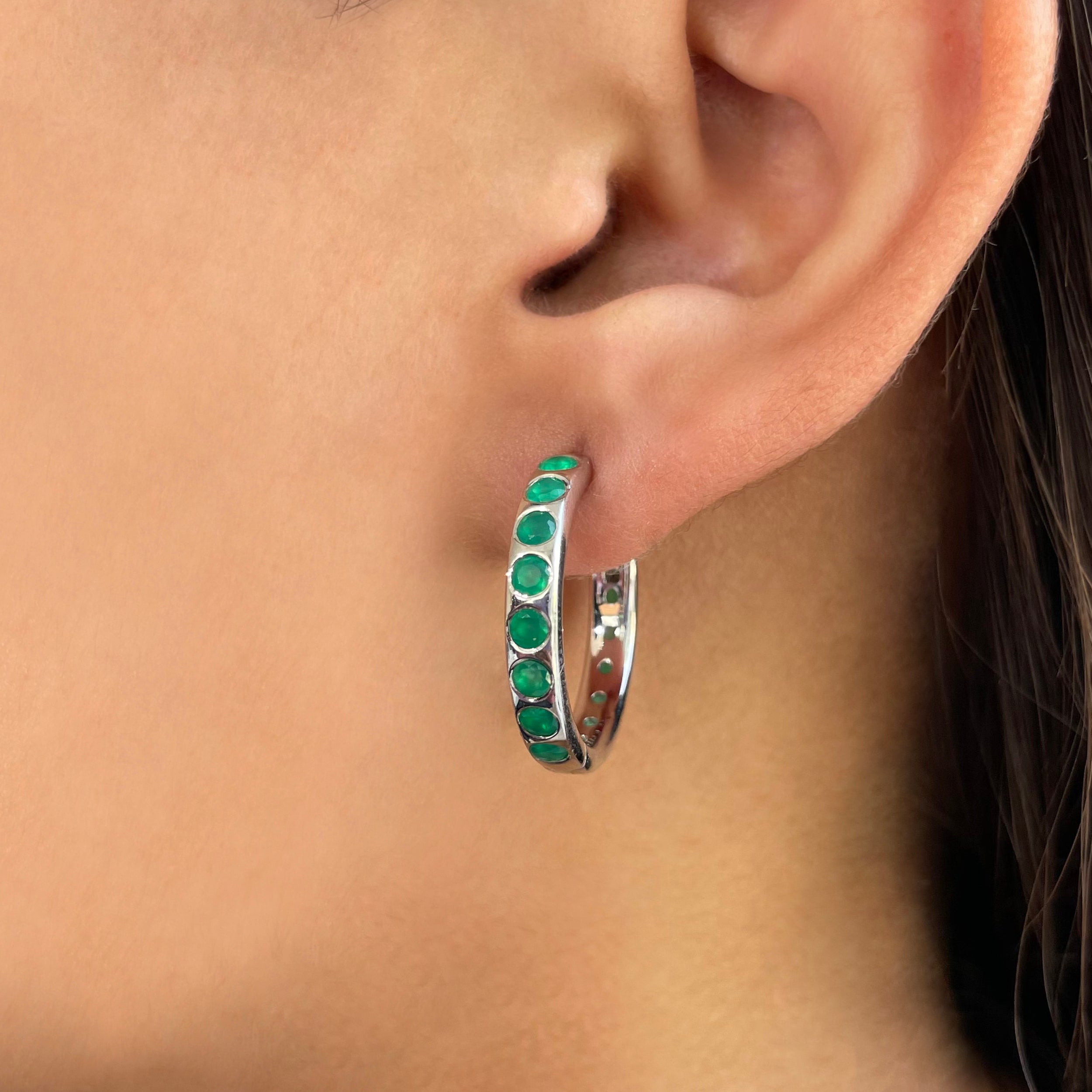 Green Onyx Hoop Earring-(GRO-SE-1277.)