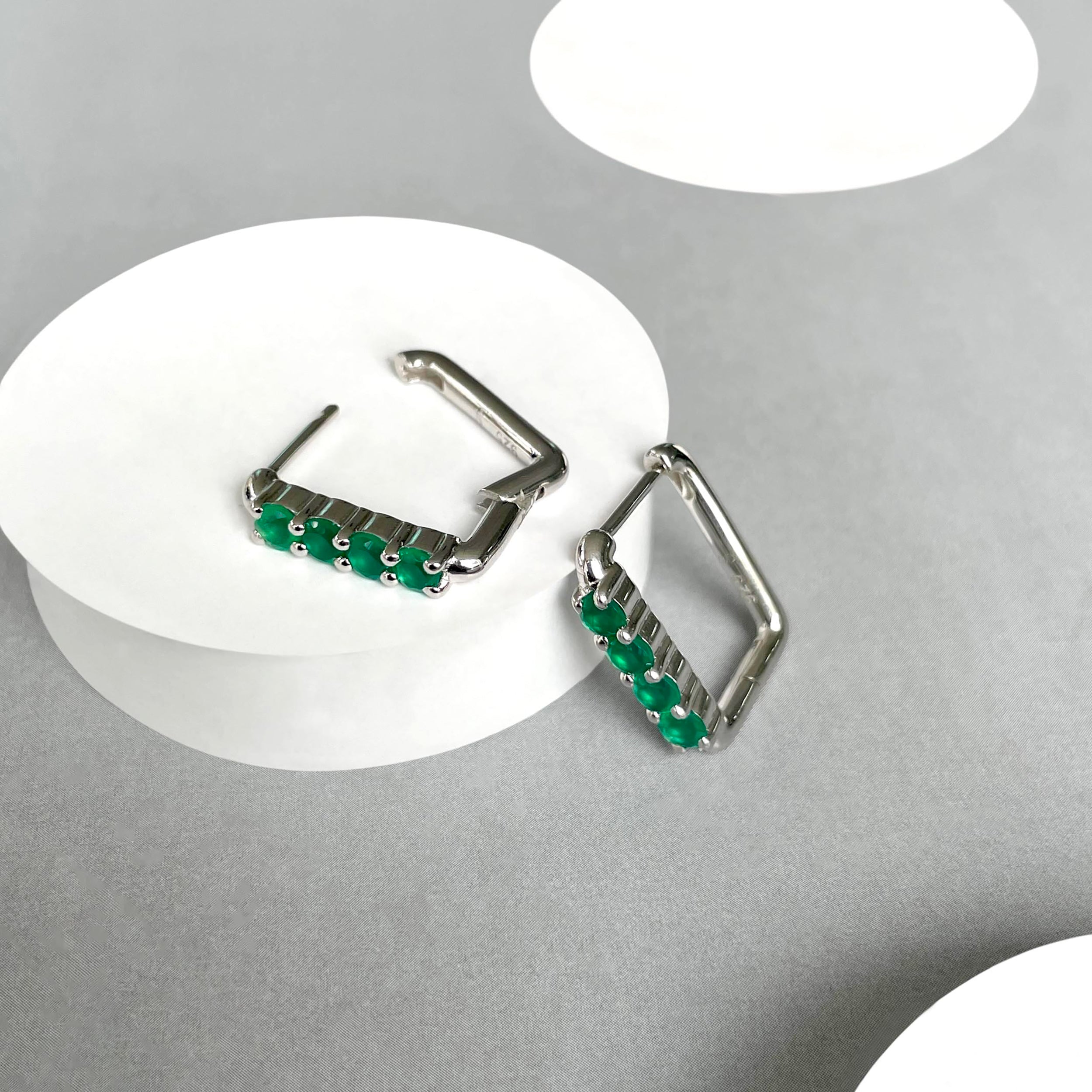 Green Onyx Hoop Earrings-(GRO-SE-1281.)