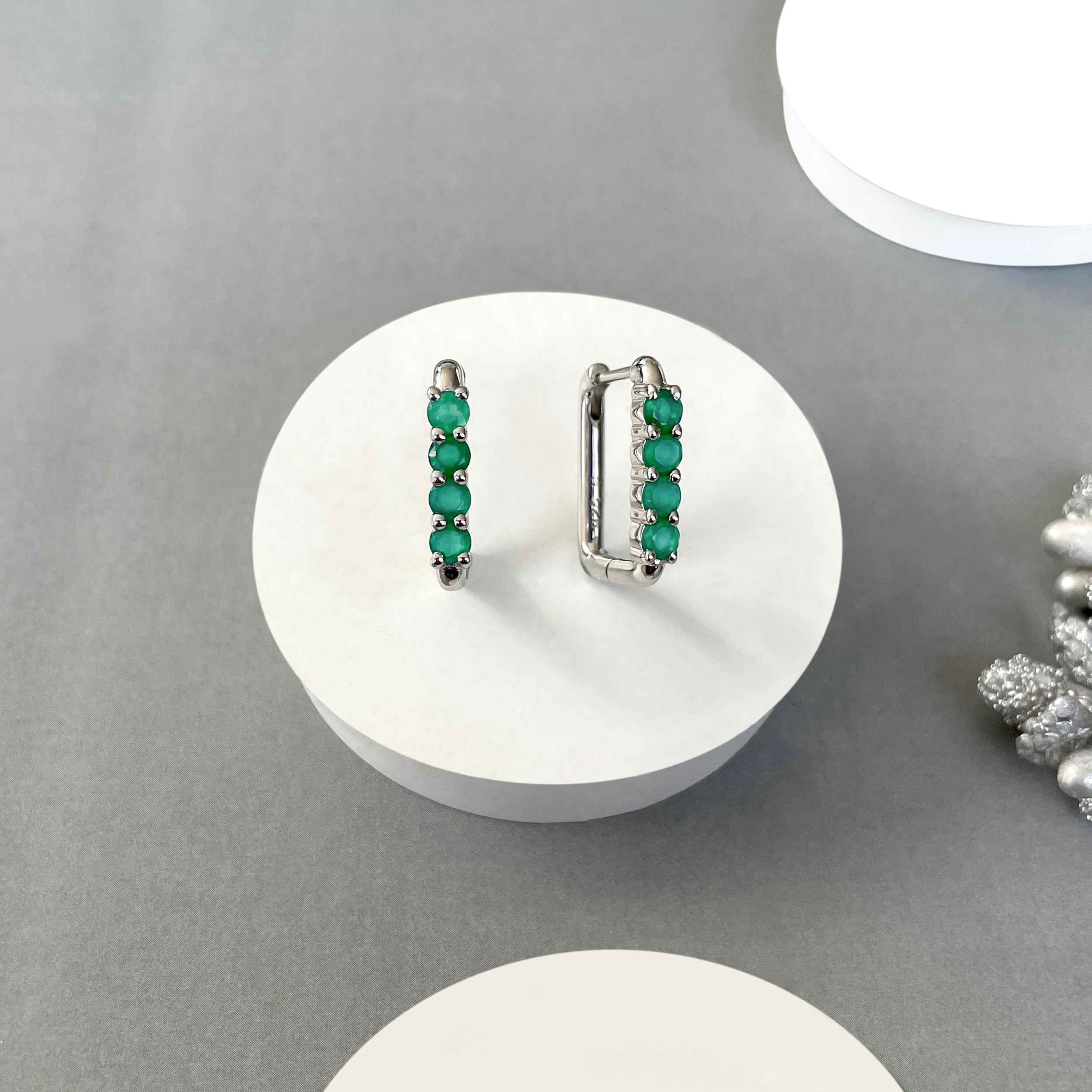 Green Onyx Hoop Earrings-(GRO-SE-1281.)