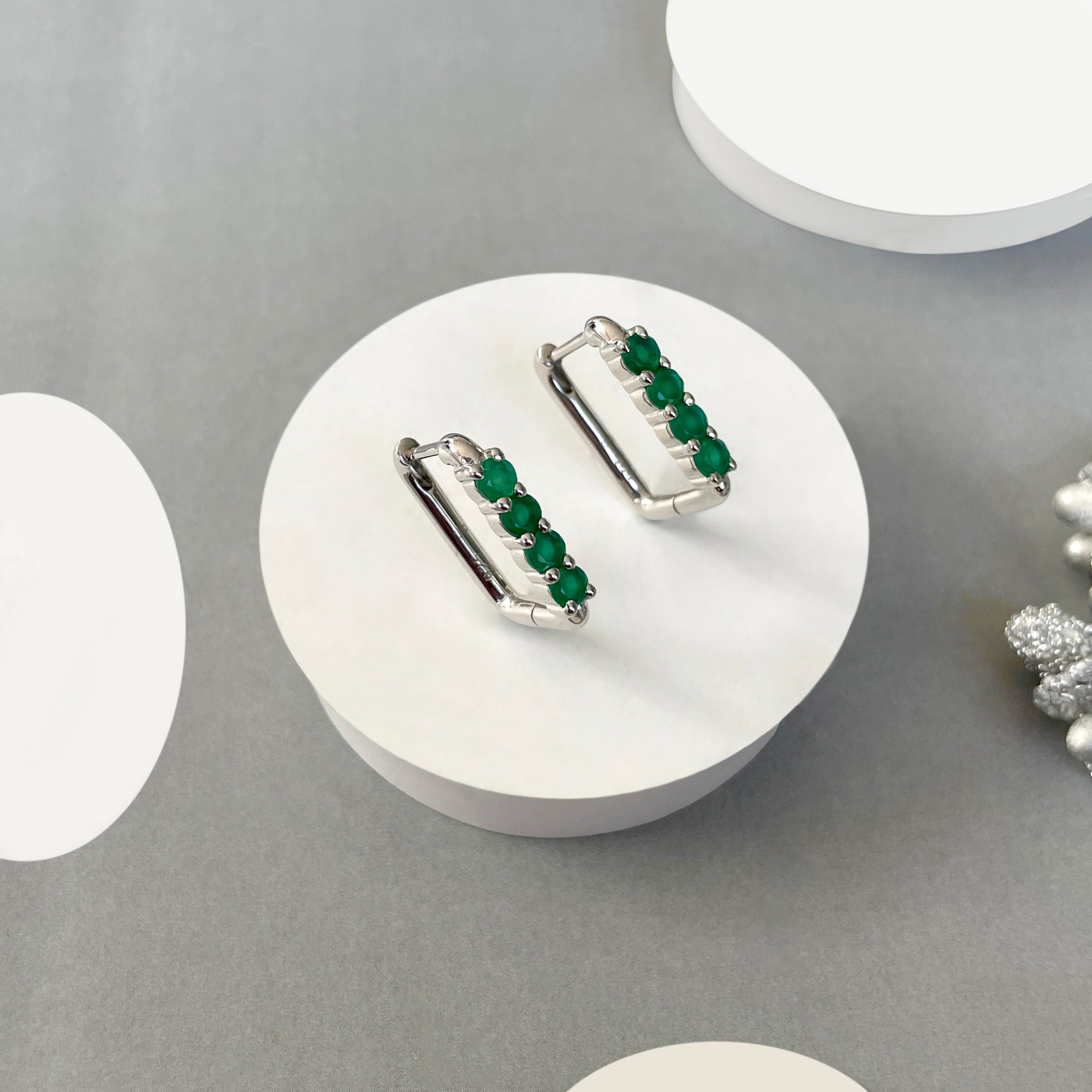 Green Onyx Hoop Earrings-(GRO-SE-1281.)