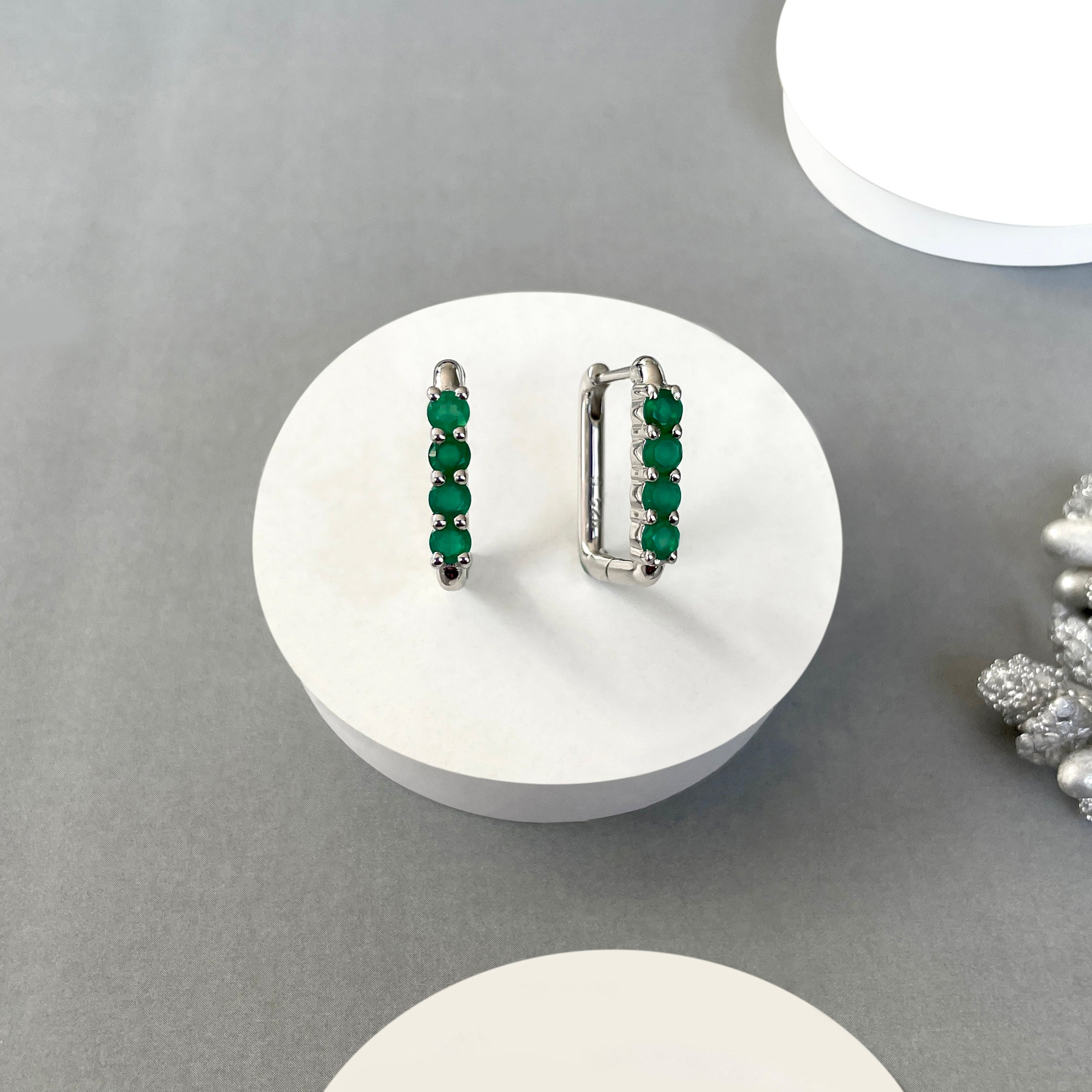 Green Onyx Hoop Earrings-(GRO-SE-1281.)