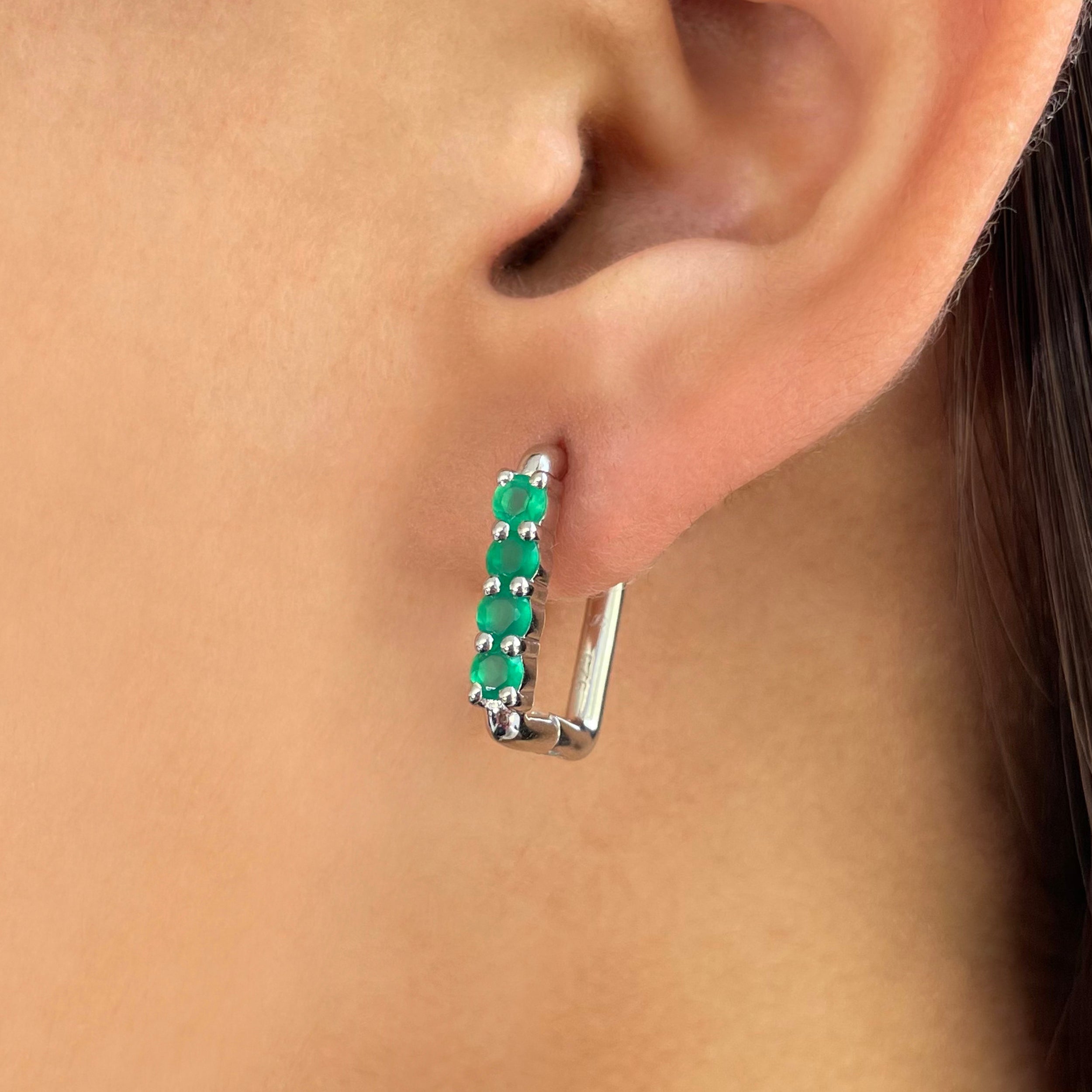 Green Onyx Hoop Earring-(GRO-SE-1281.)