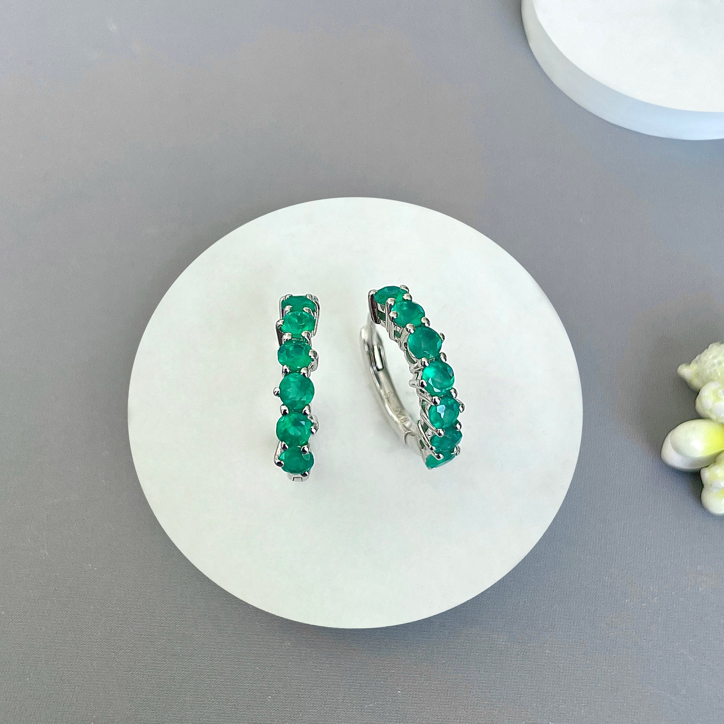 Green Onyx Hoop Earring-(GRO-SE-1473.)