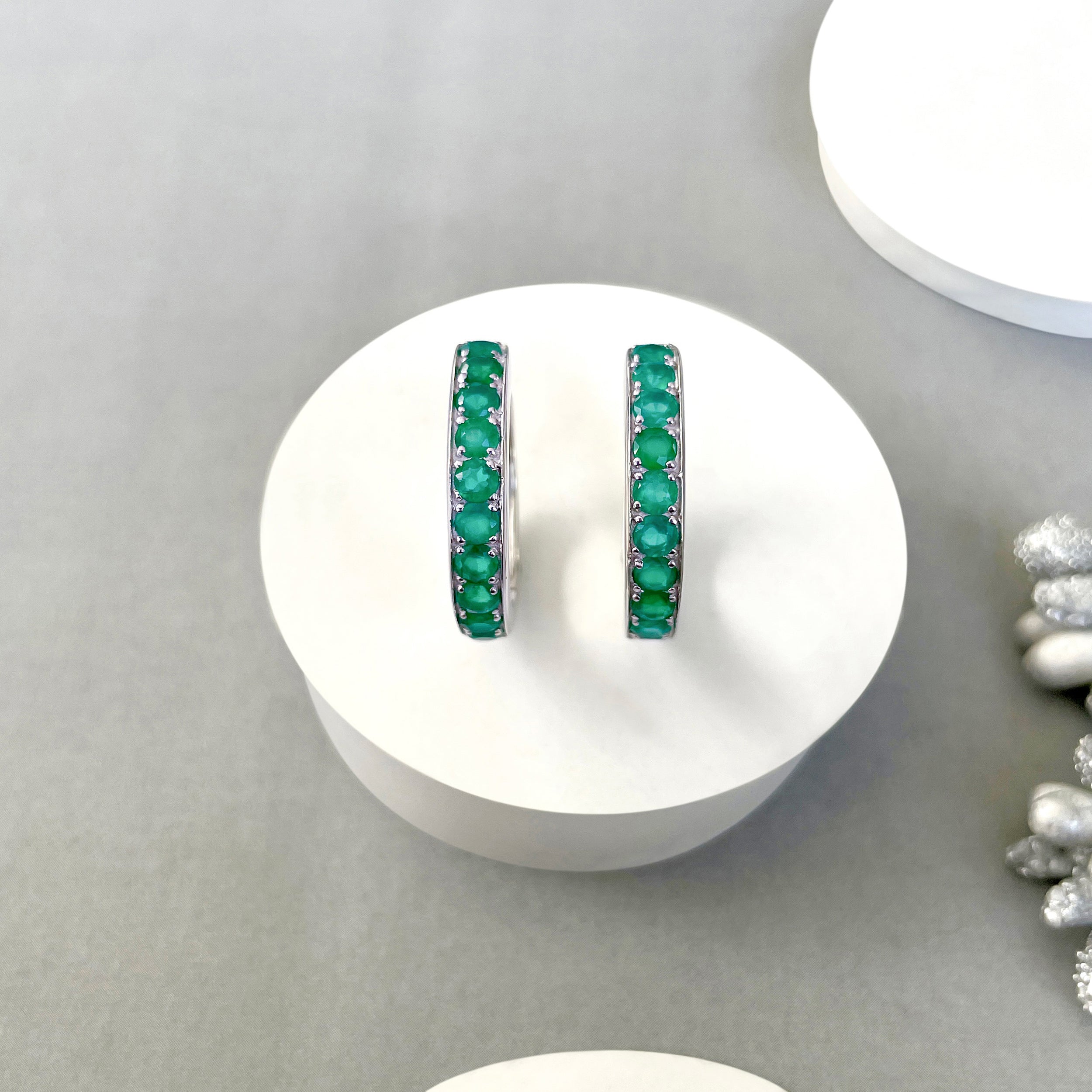 Green Onyx Hoop Earrings-(GRO-SE-970.)
