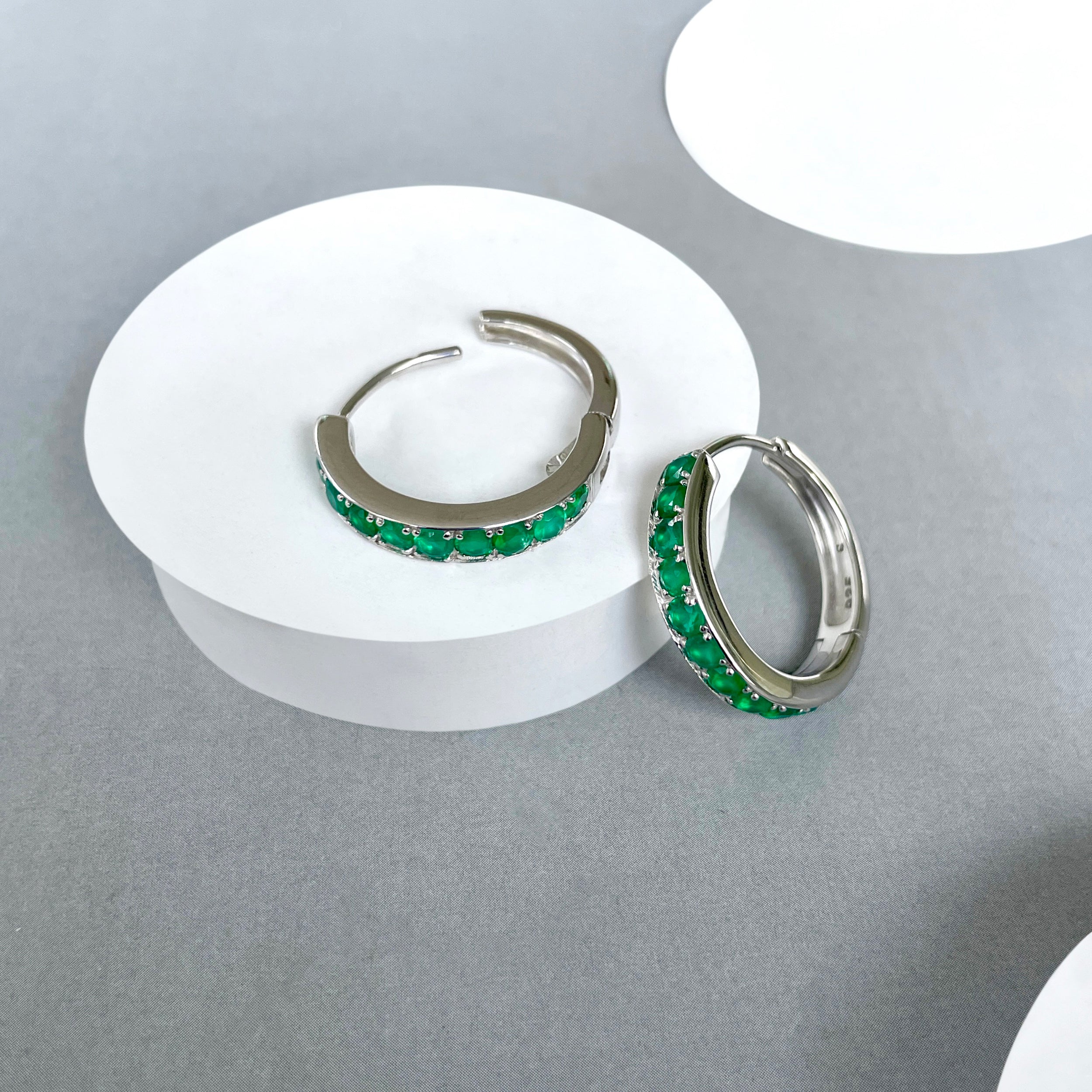 Green Onyx Hoop Earring-(GRO-SE-970.)