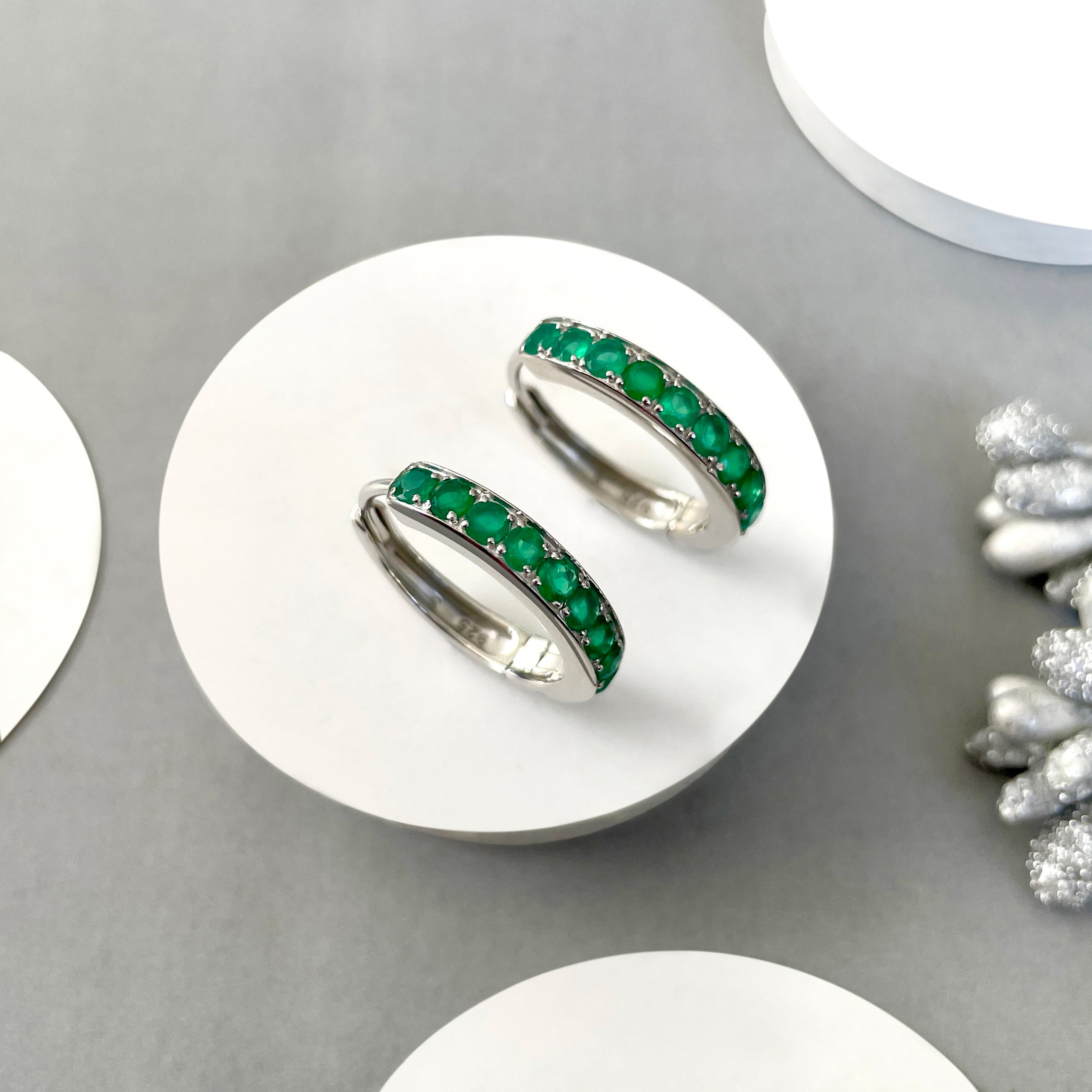 Green Onyx Hoop Earring-(GRO-SE-970.)