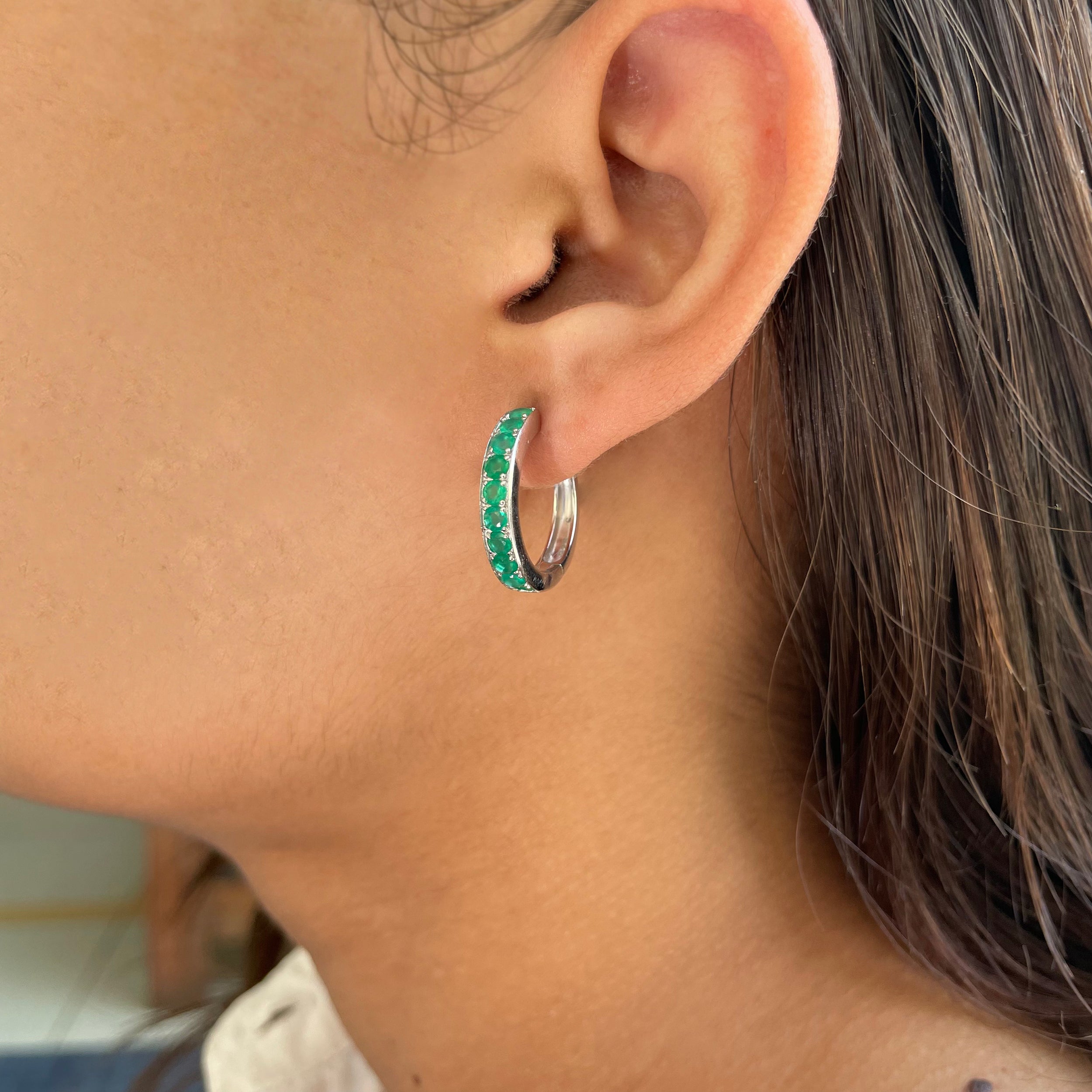 Green Onyx Hoop Earrings-(GRO-SE-970.)
