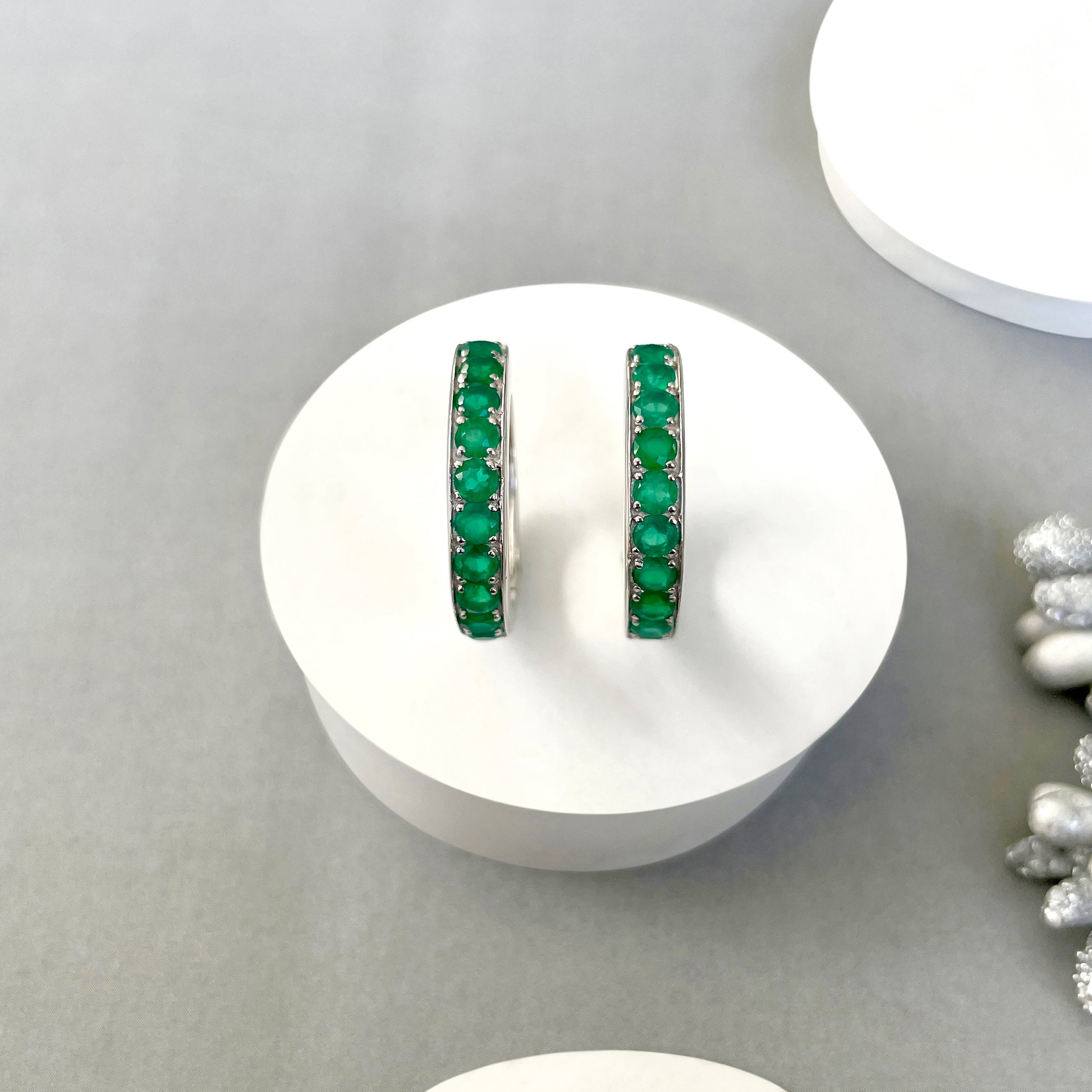 Green Onyx Hoop Earring-(GRO-SE-970.)