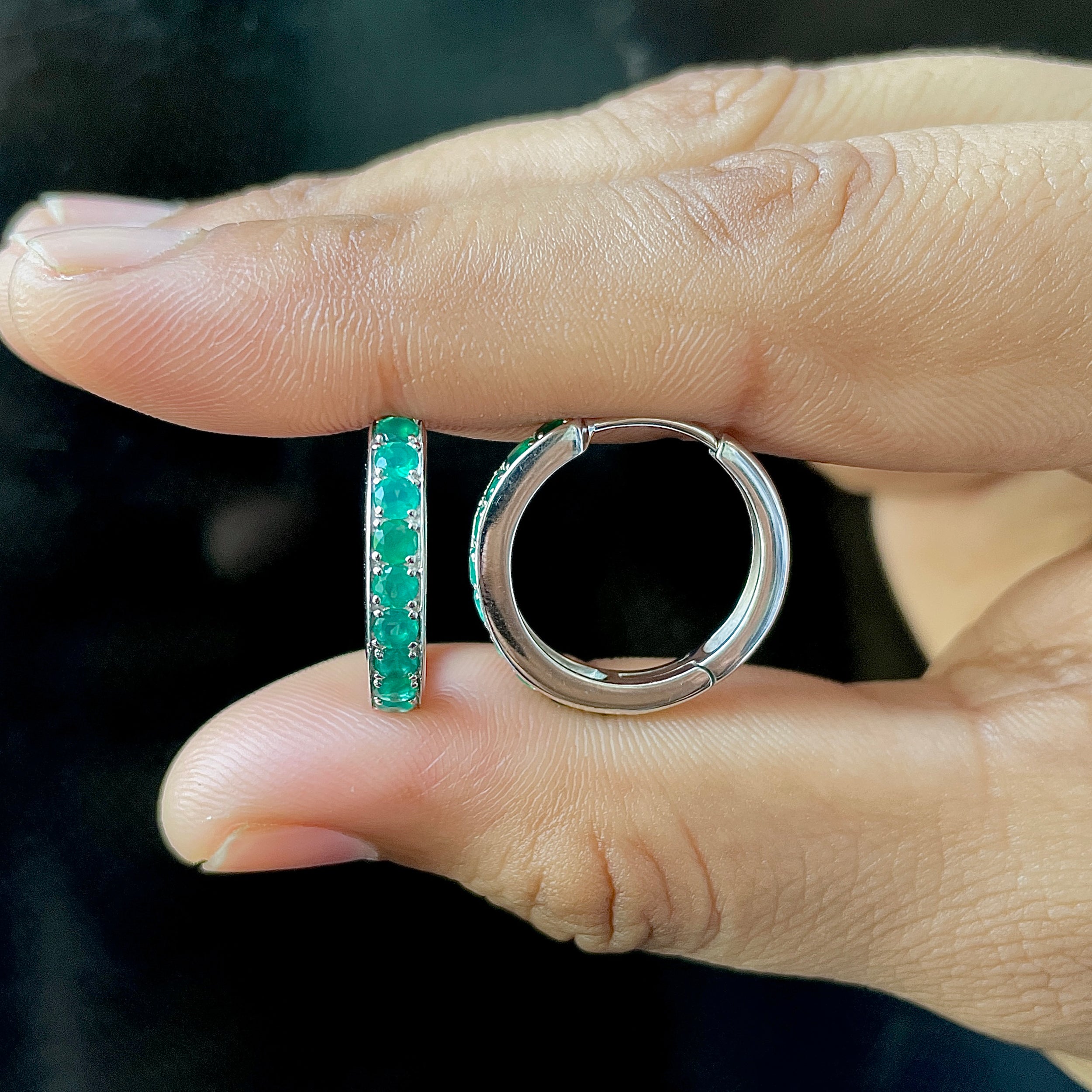 Green Onyx Hoop Earrings-(GRO-SE-970.)